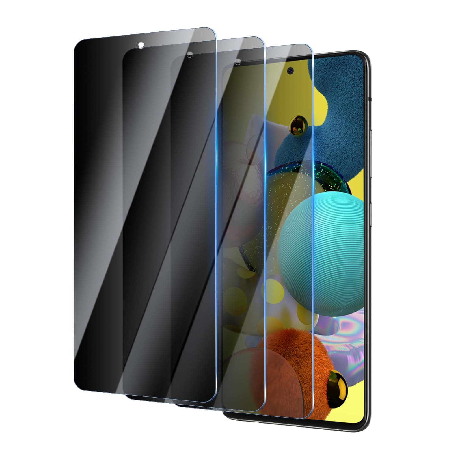 Privacy Screen Protector for Samsung Galaxy A51/A52/A52s 5G/A53 6.5 Inch 3 Pack, Tempered Glass Film Anti-spy Scratch Resistant 9H Hardness Case Friendly