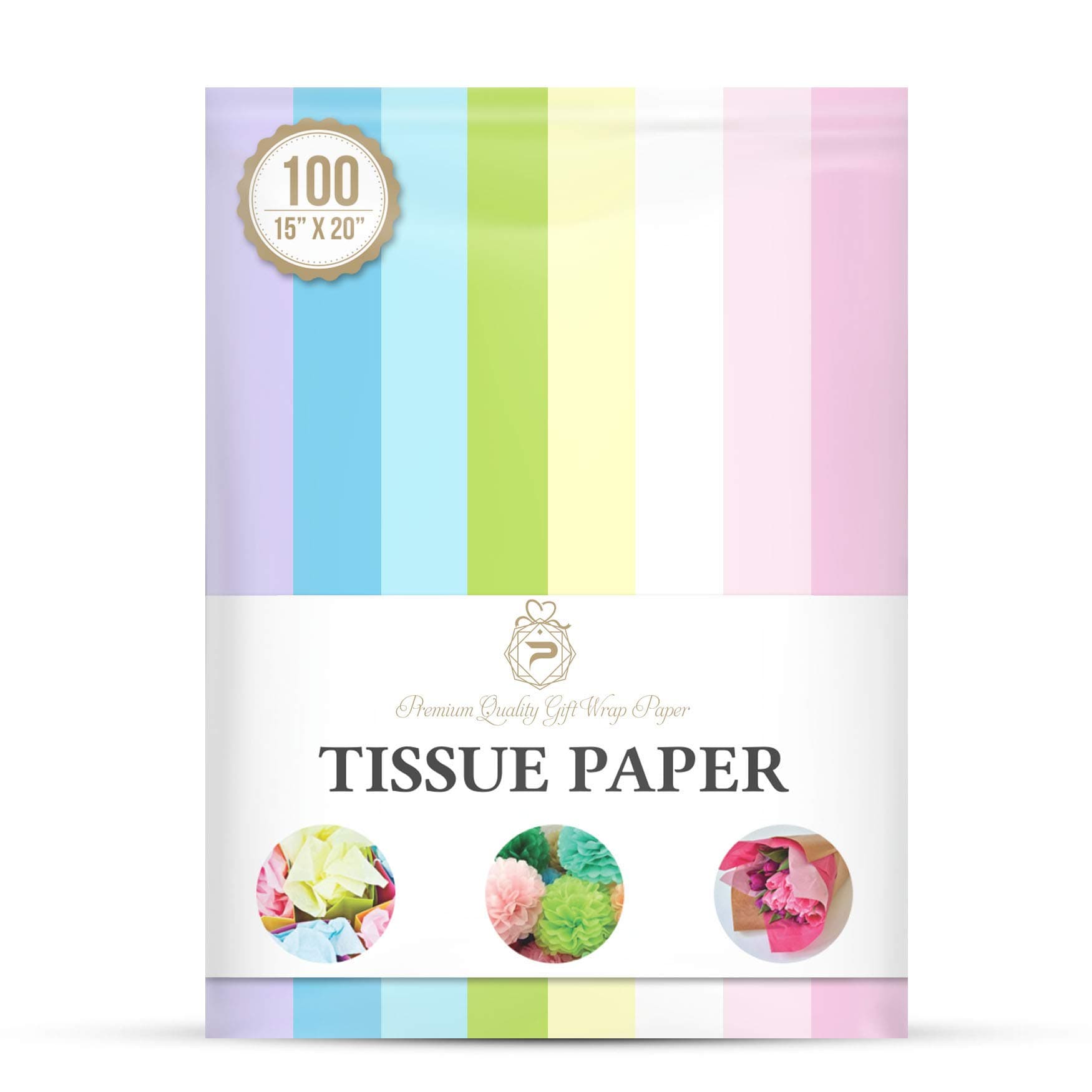 Premium Quality Gift Wrap Paper Pastel Rainbow Tissue for Wrapping (8 Assorted Colors), Packaging, Floral, Birthday, Christmas, Halloween, DIY Crafts and More 15" X 20" 100 Sheets