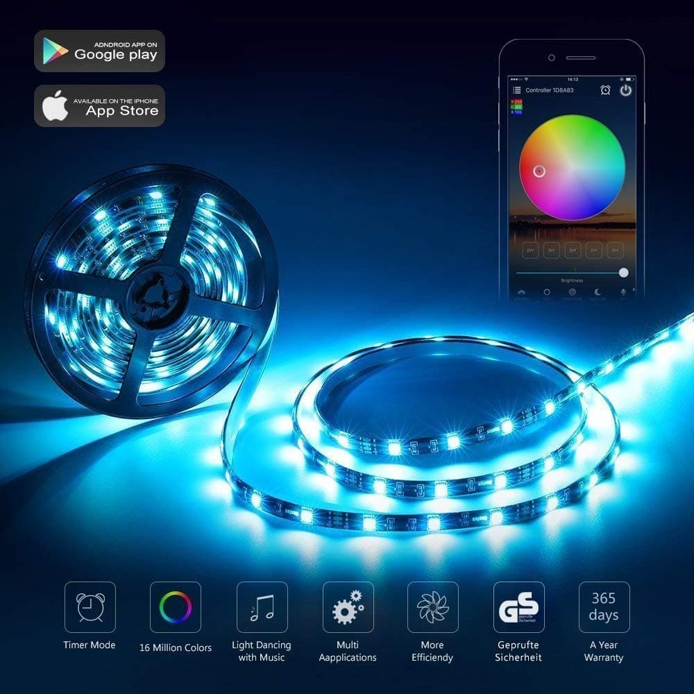 Wifi LED Strip Light Work with Amazon Alexa 5M 300LEDs 5050 RGB Multicolor Waterproof IP65