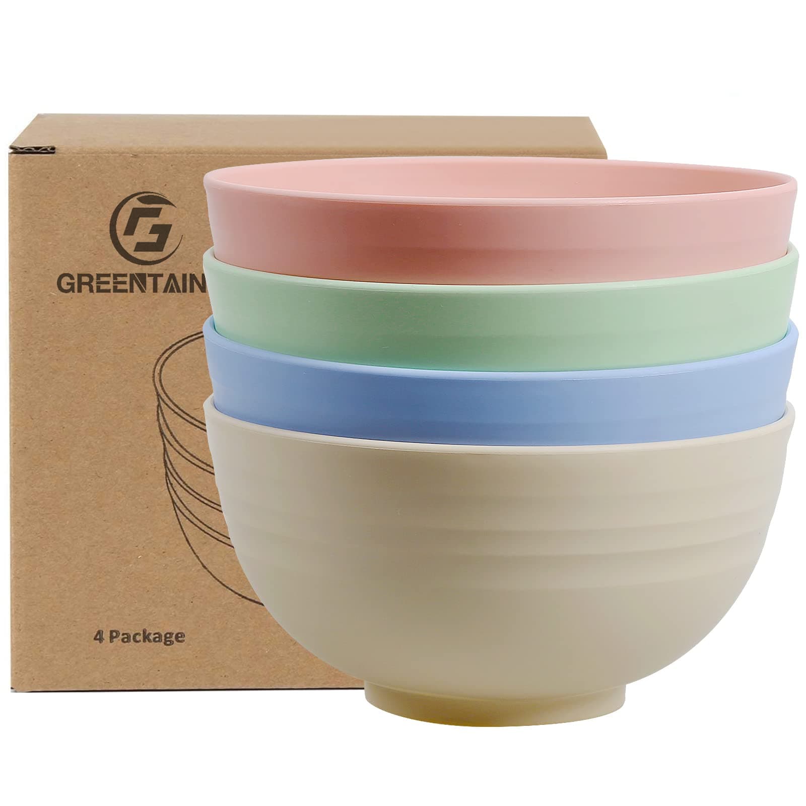 Greentainer Unbreakable Large Cereal Bowls - 24 OZ Plastic Lightweight Bowl Sets 4 - Dishwasher & Microwave Safe - for Cereal, Salad,Soup, Noodle, 4 Pieces (Medium)