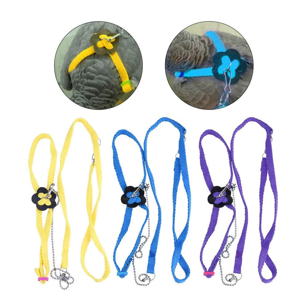 Bird Harness and Leash Adjustable Parrot Harness Anti-Bite Flying Training Rope Pet Outdoor Traction for Budgies Parakeets Parrots Cockatoo Cockatiel (Blue)