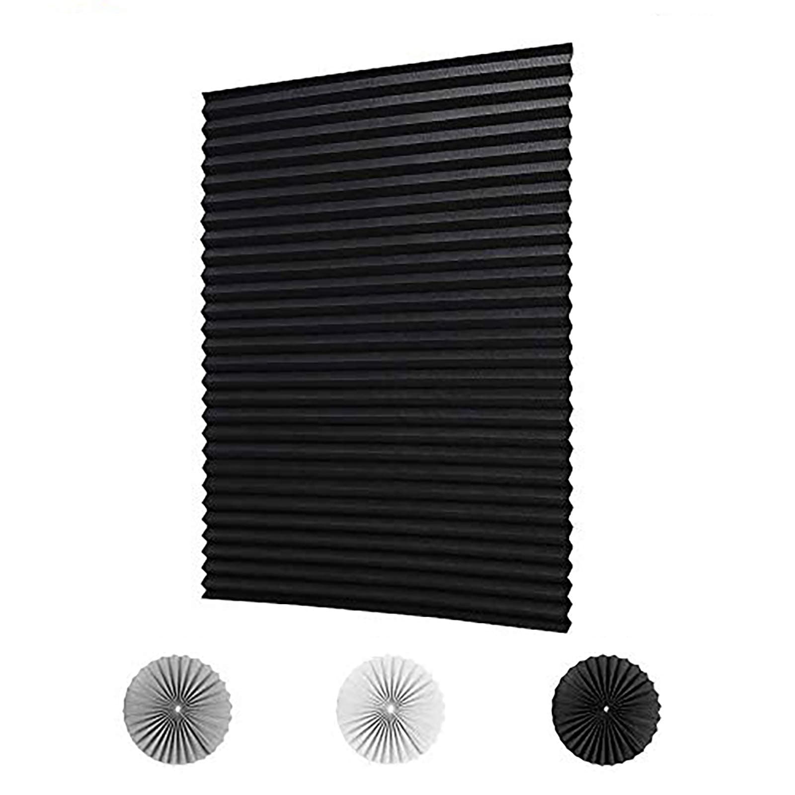 KELIXU 2 Pack Pleated Fabric Blind Light Filtering Shade Instant Stick on Blinds for Window Privacy Protection, Quick Fix and Easy to Install, with 4 Clips (90CMx180CM - 2 PACK, Black)