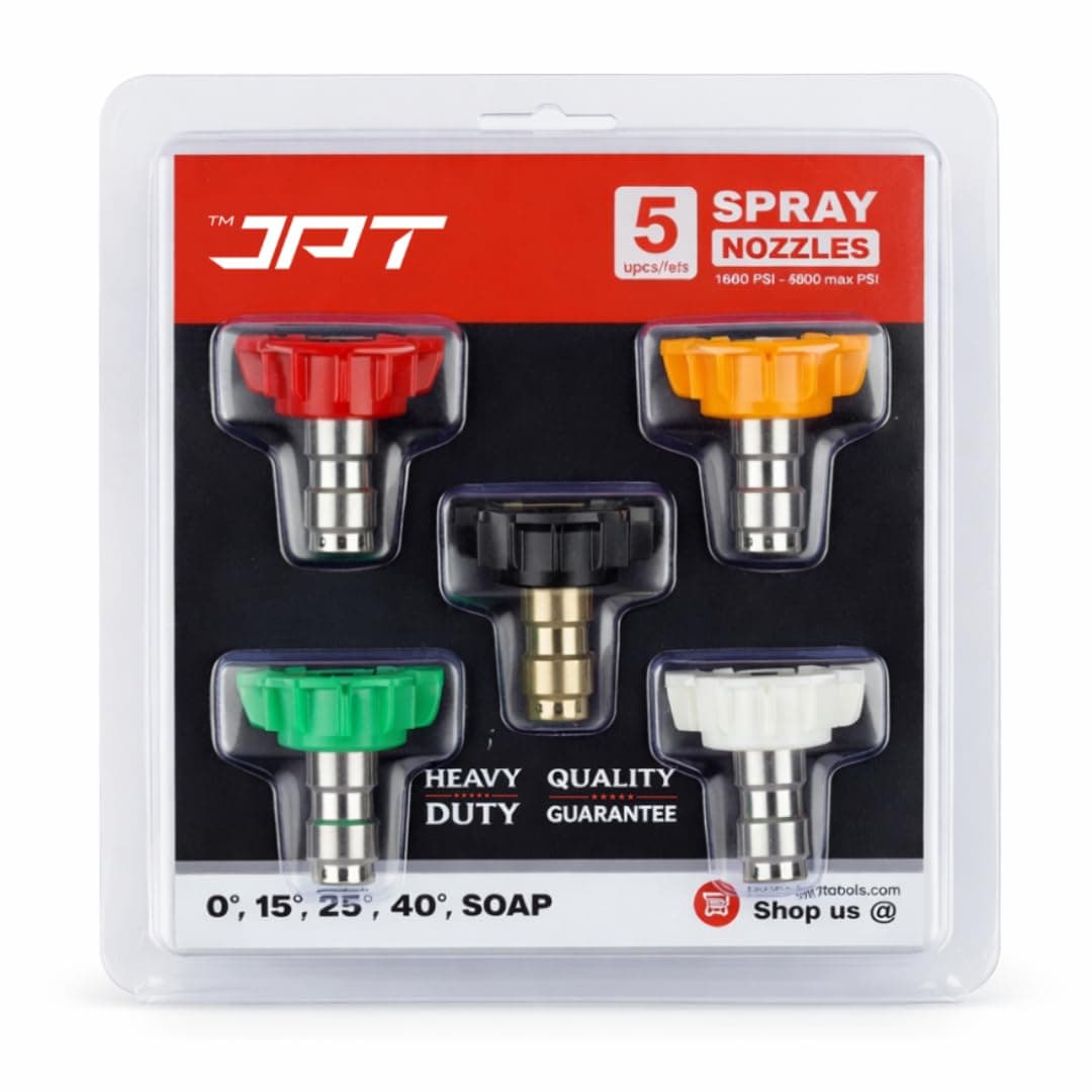 - JPT 5-Piece 1/4-Inch Quick Connect Universal Pressure Washer Nozzle Tips with 0°, 15°, 25°, 40°, 65° Degrees Nozzle