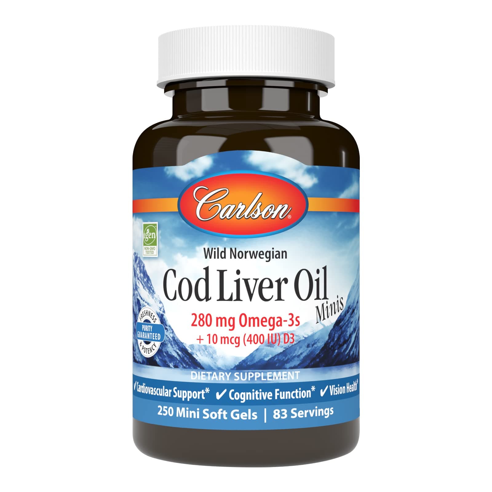 Cod Liver Oil Minis, 280 mg Omega-3s + Vitamins A & D3, Heart Support & Cognitive Function, Vision Health, 250 Mini Soft Gels