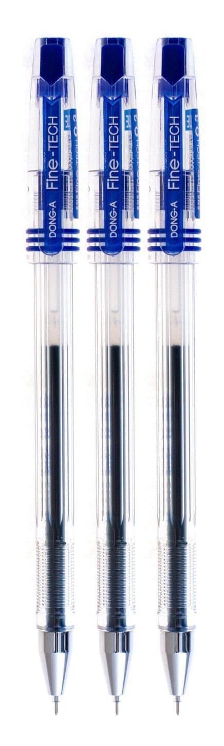 DONG-A Fine-Tech, 0.3mm, Gel Ink Roller Ball Pens, Pack of 3 (Blue)