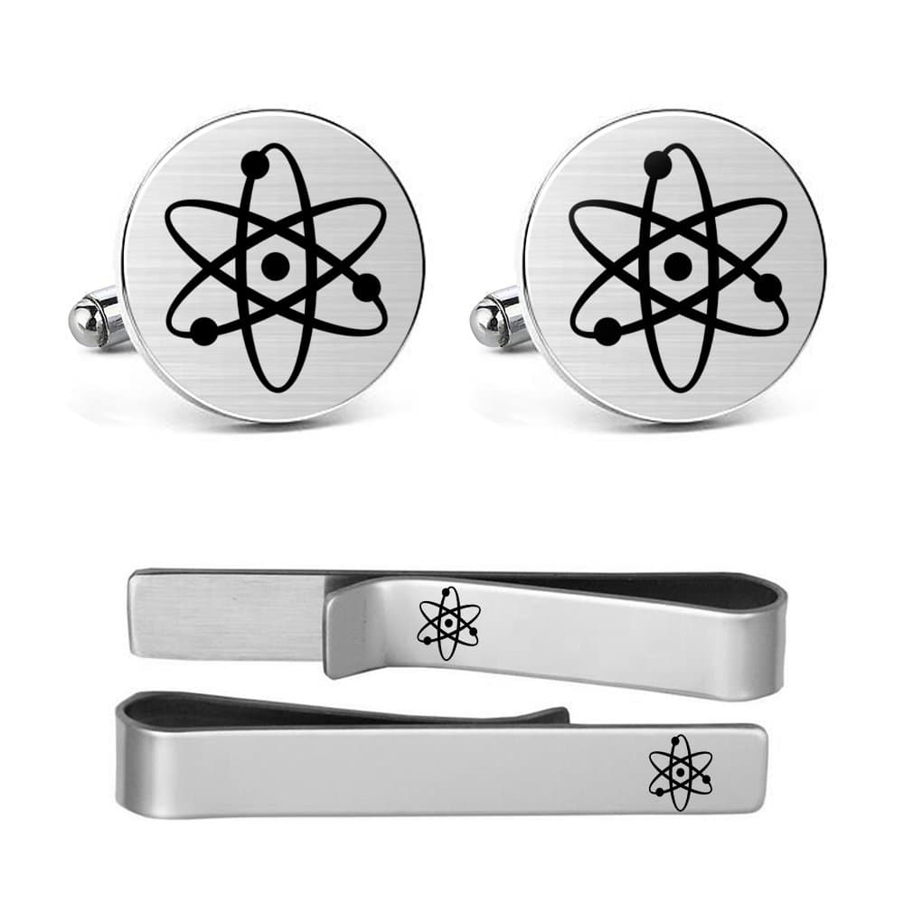 Atom Cufflinks Engraved Atom Atomic Symbol Hand Made Scientist Chemistry Student Tie Clip Bar