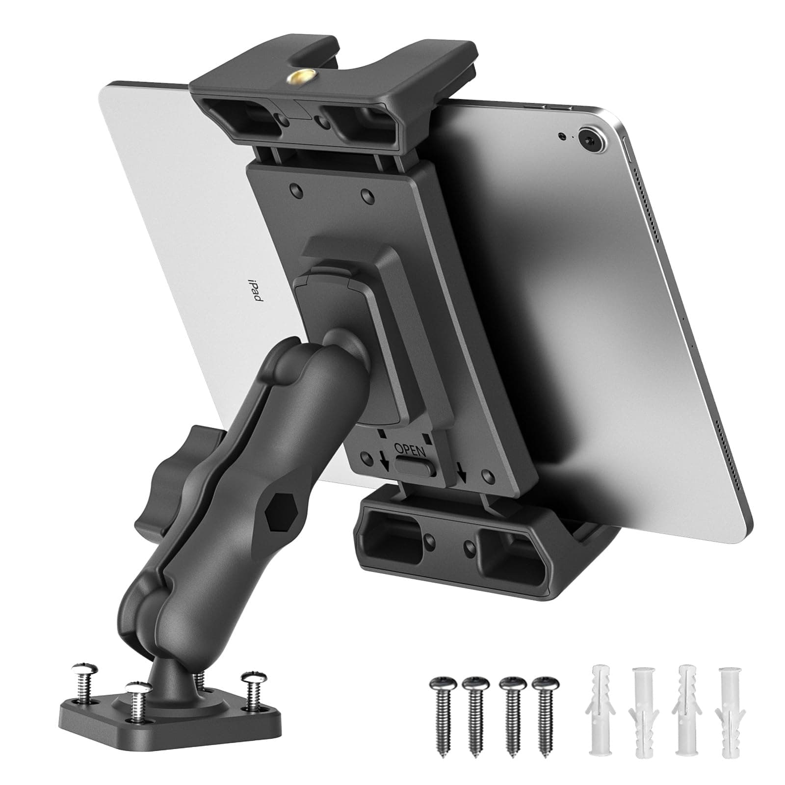Car Tablet Holder - Heavy Duty Drill Base, Tablet Mount for Truck Compatible with iPad Samsung Tab 5"-13" Tablet and Phone, iPad Stand for Wall/Business/Vehicle/Desktop, etc.
