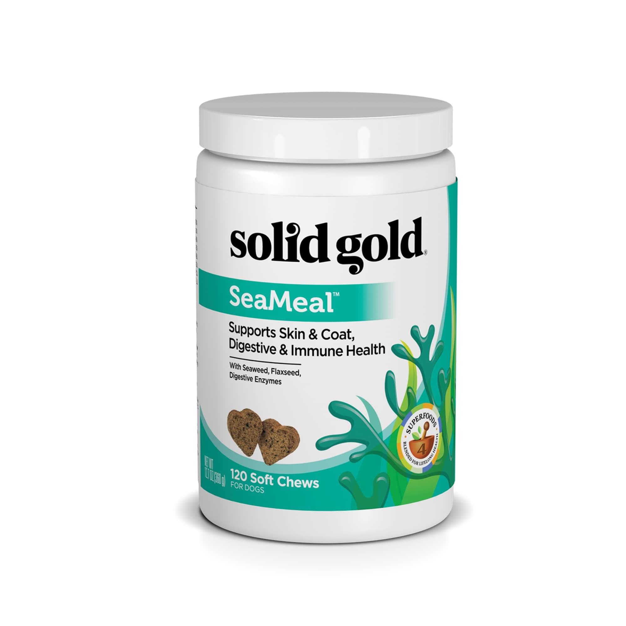 Solid Gold Cat & Dog Multivitamin Chews - Kelp, Omega 3 & Vitamins for Dental, Digestive, Immune, Skin & Coat Health - Multi Vitamin for Dogs & Cats - Sea Kelp Based Soft Chew for All Ages - 120ct