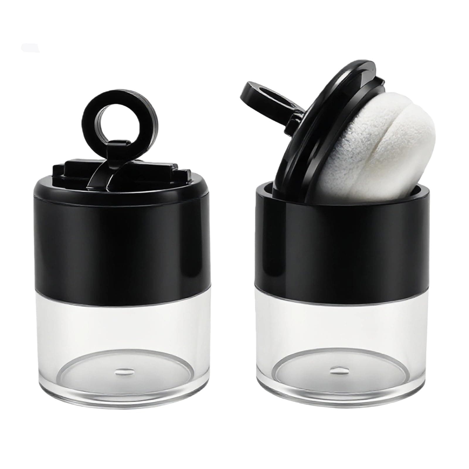 2Pcs 10g/0.34oz Black Mini Empty Refillable Loose Powder Box with Powder Puff Cap and Sifter DIY Cosmetic Foundation Powder Case Blusher Finishing Powder Jar Container for Makeup