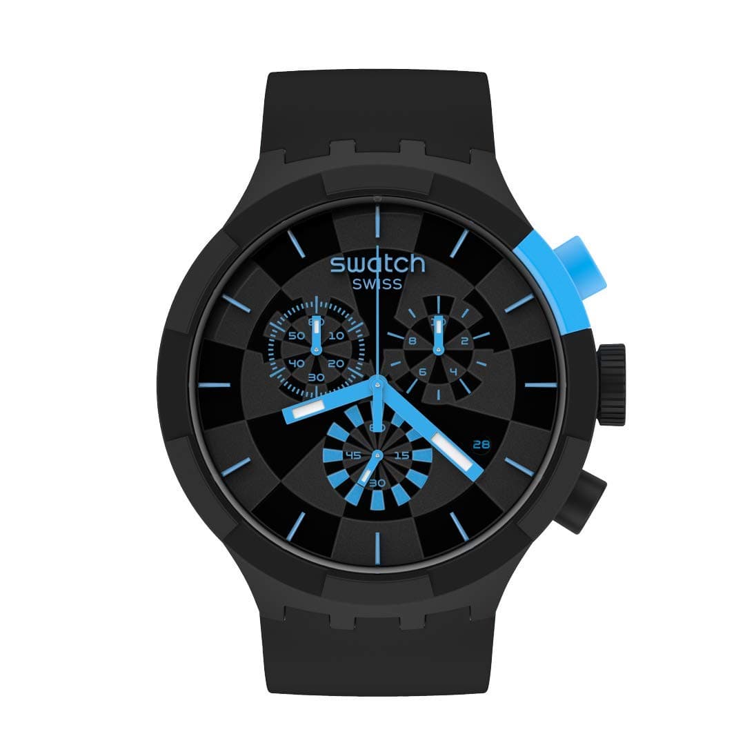 Swatch Big Bold Chrono Unisex Watch Casual Polymer Black Automatic Waterproof Checkpoint Blue