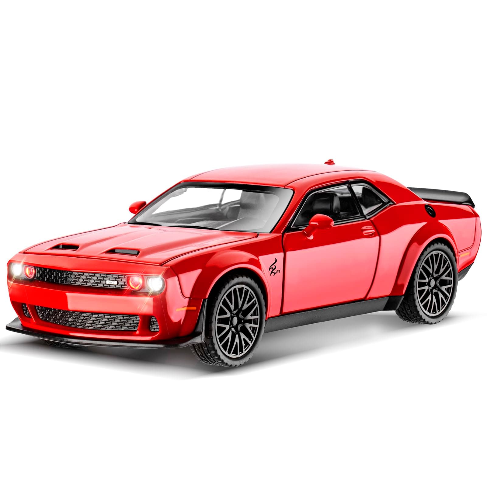 Hellcat 1:32 Scale Dodge Challenger Die-Cast Metal Toy Car for Kids - Pull Back Model With Sound and Light - Birthday Gift for 3+ Year Old Boys