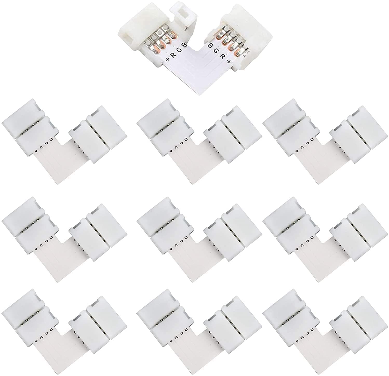 Eazyliv L Shape 4-Pin LED Connectors,10mm Wide Right Angle Corner Solderless Adapter Connector Terminal Extension Connectors for 3528 5050 SMD RGB 4 Conductor LED Light Strips(10Pcs)