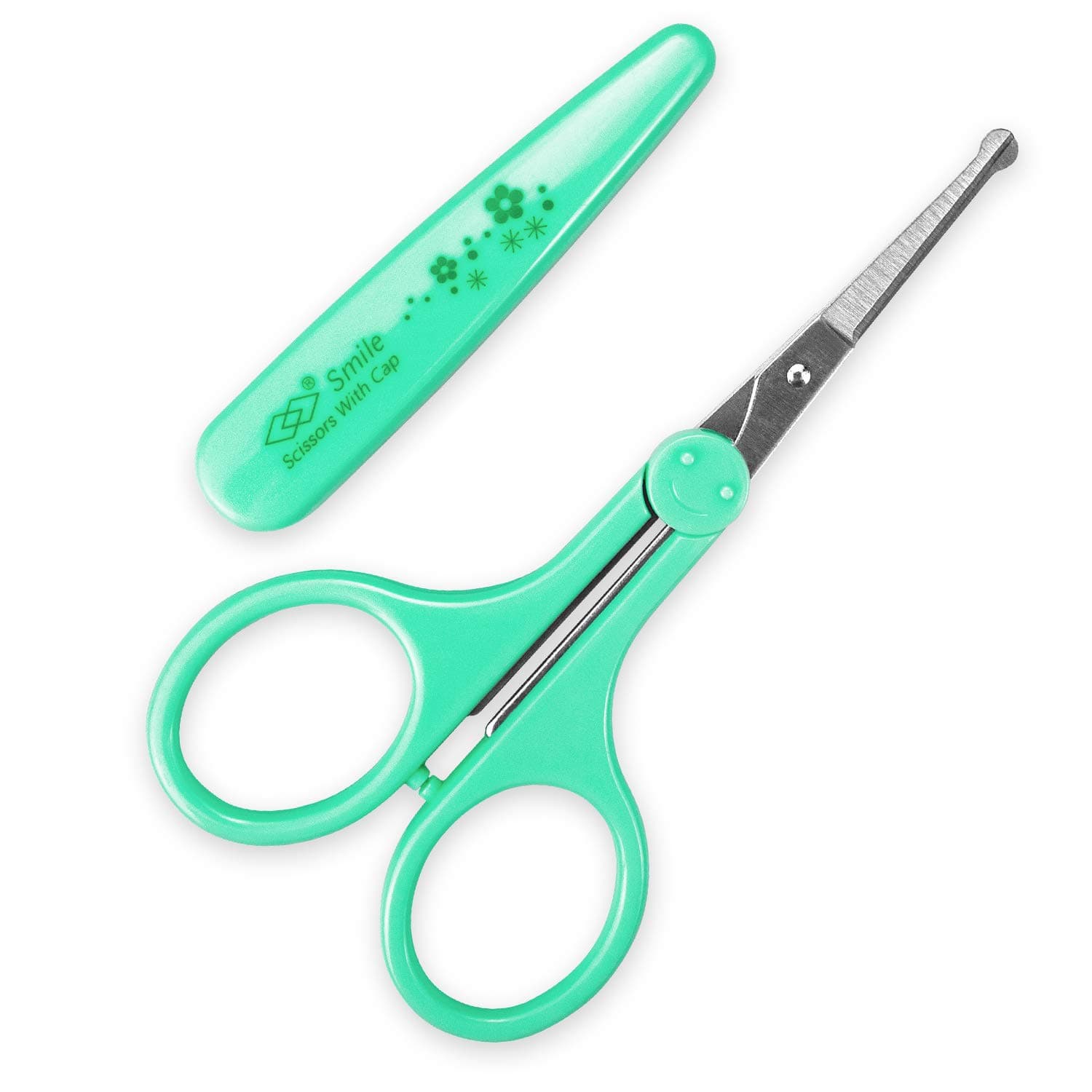 Eyebrow Scissors, Small Scissors for Facial, Nose, Eyebrow, Mustache, and Beard Hair Trimming & Grooming, Safety Edge, Green Long Cap