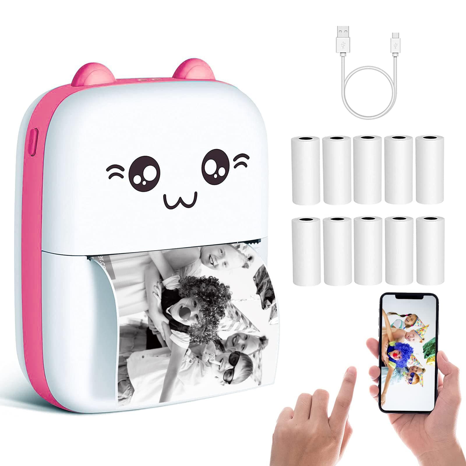 YOMYMPortable Mini Pocket Printer Cute Thermal Printer with Thermal Printing Paper USB Cable for Note Photo Web Document Printing,Pink