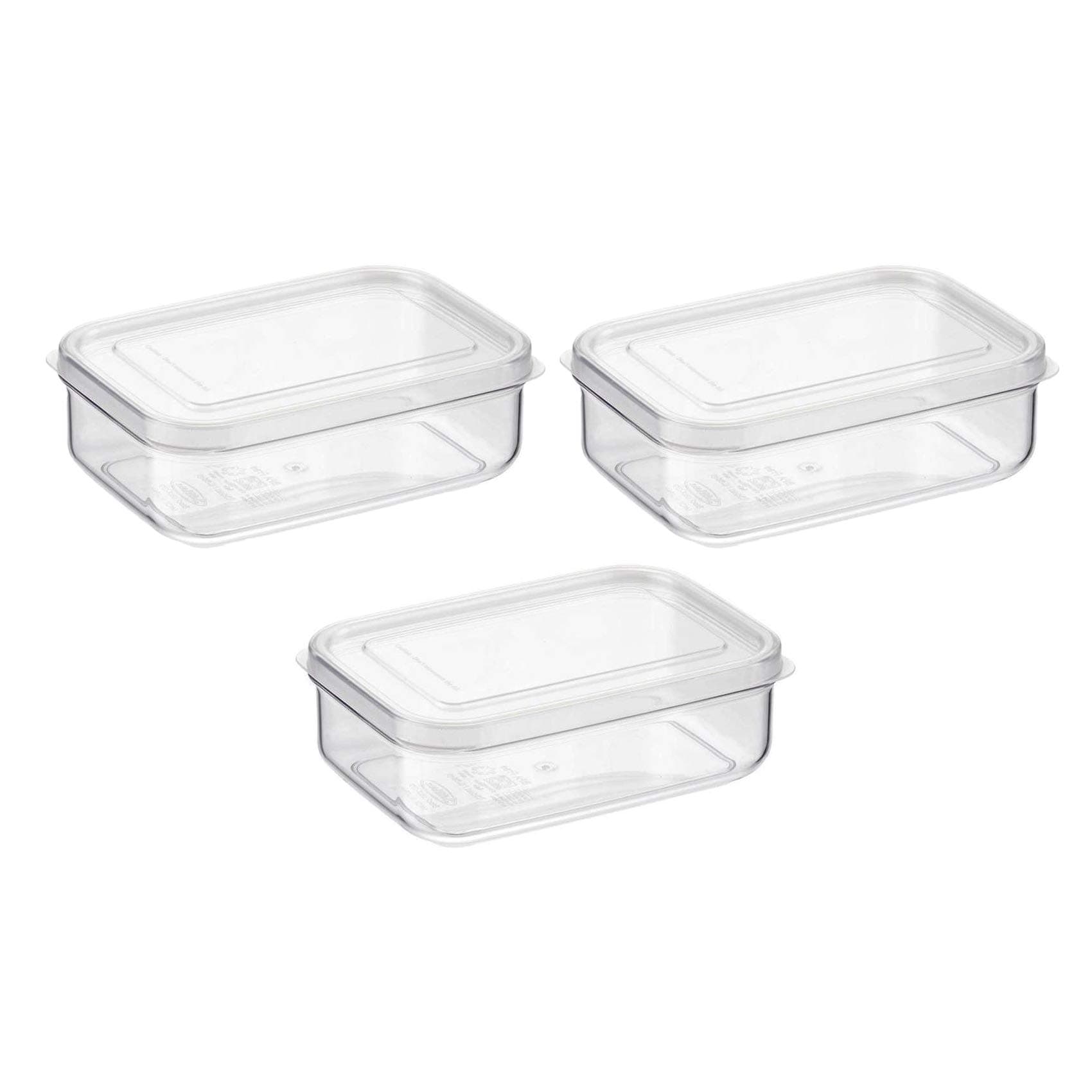 Micro Clear Food Storage Container Set of 3 with Lid, BPA Free Shatterproof Canister, Dishwasher Microwave Safe, Fridge Pantry Refrigerator Organizer, Made in Japan (21 oz)