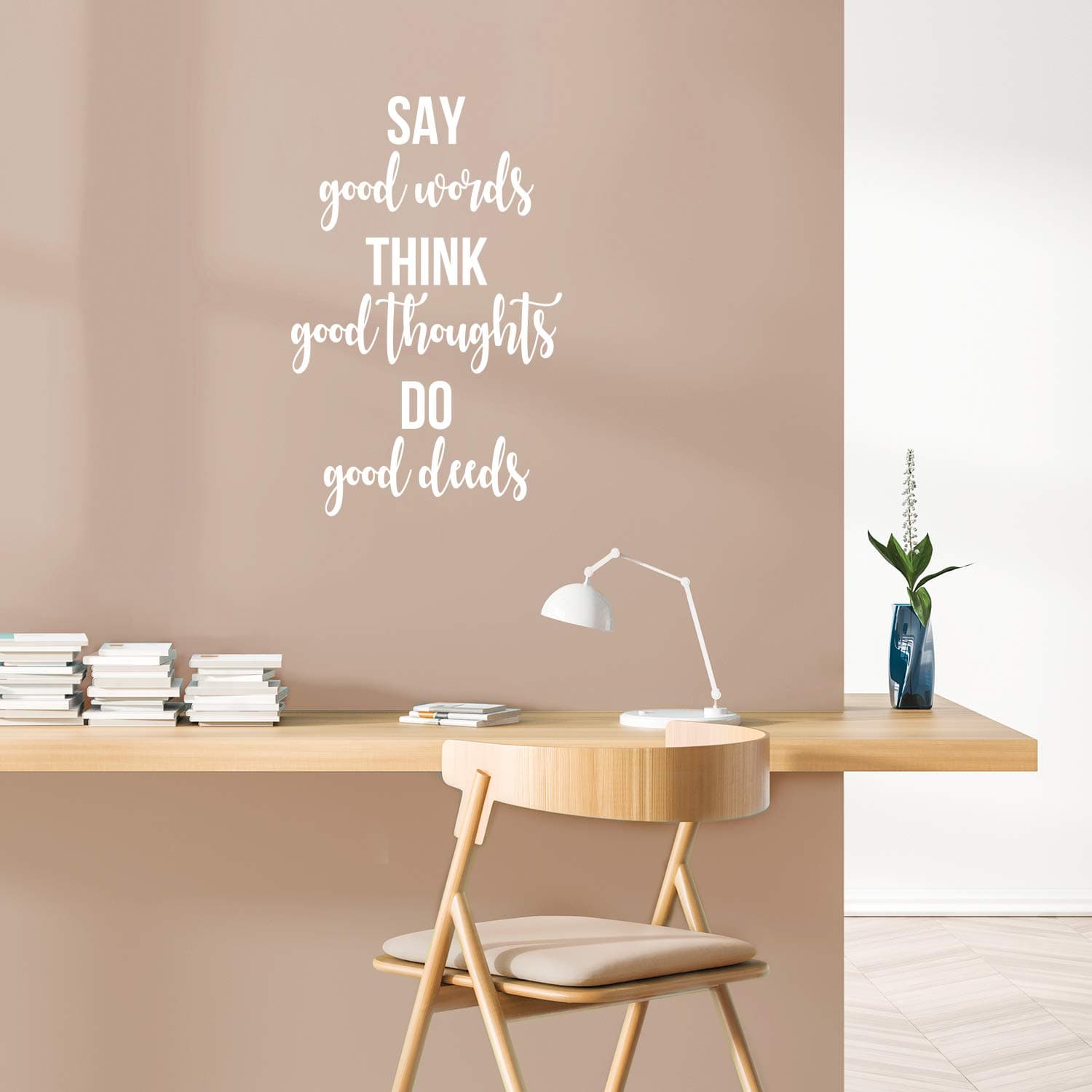 Vinyl Wall Art Decal - Say Good Words Thoughts Do Good Deeds - 26" x 17" - Trendy Motivational Positive Good Vibes Quote Sticker for Bedroom Closet Kids Room Living Room Playroom Decor (White)