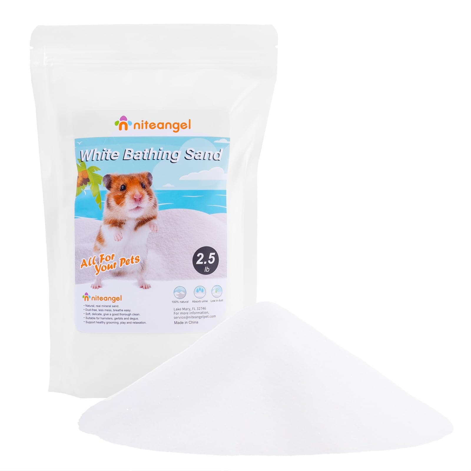 Hamster Desert Bath Sand | No-Dust Bath or Potty Litter for Hamster Chinchillas Gerbil Mice Degu or Other Small Pets (White Sand, 2.5LB/40oz)