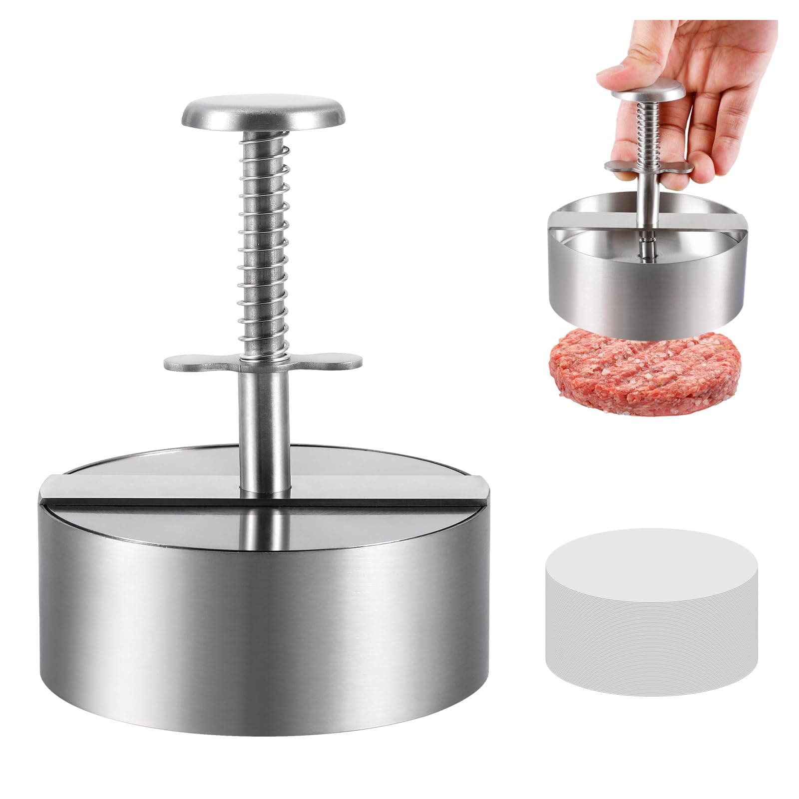 Burger Press, Non-Stick Meat Patty Hamburger Maker for Making Quarter Lb or Large 1/3 Pound Stuffed Pocket Burgers, Aluminum for BBQ Grill (500 Wax Paper)