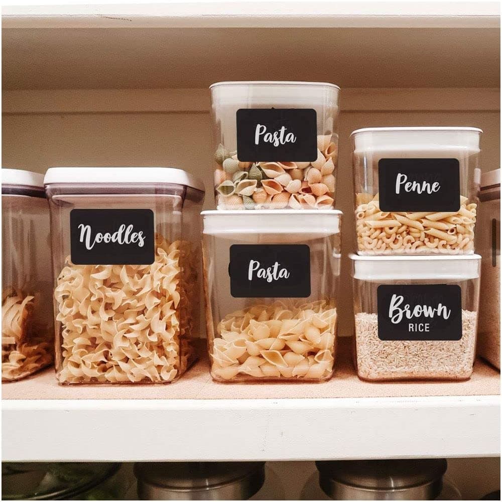 Talented Kitchen Preprinted Chalkboard Pantry Labels - Waterproof Vinyl Storage Container Stickers - Kitchen Bin Organization - Easy-Read Sugar & Flour Labels for Pantry Containers - 128-Pack, X-Large