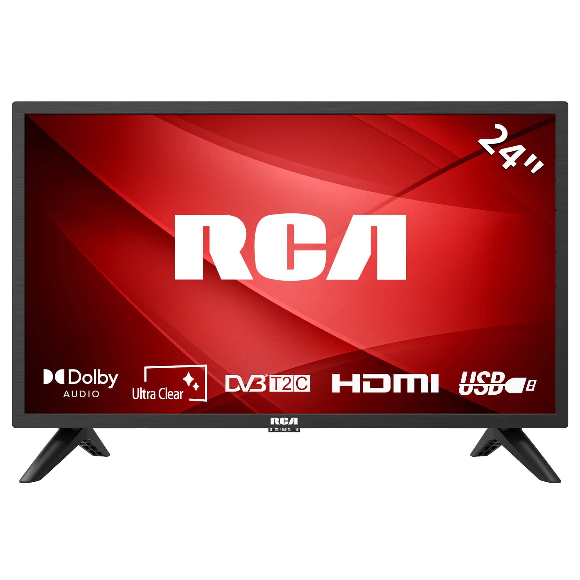 RCA 24 Inch HD TV, DVB-T/T2/C FreeView HD Dolby Digital Audio, Triple Noise Reduction Color Engine LED Backlighting, HDMI VGA PC Audio USB Media Player, Ideal Small Screen for Lounge or Kitchen