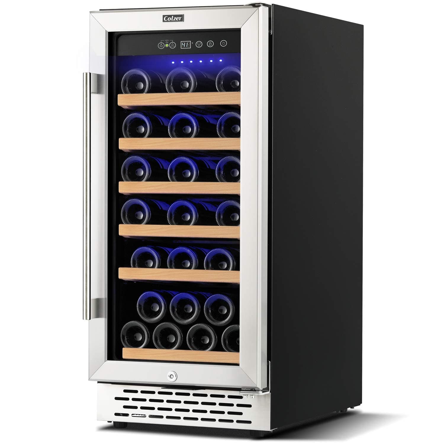 15 Inch Wine Cooler Refrigerators, 30 Bottle Fast Cooling Low Noise and No Fog Wine Fridge with Professional Compressor Stainless Steel, Digital Temperature Control Screen Built-in Freestanding
