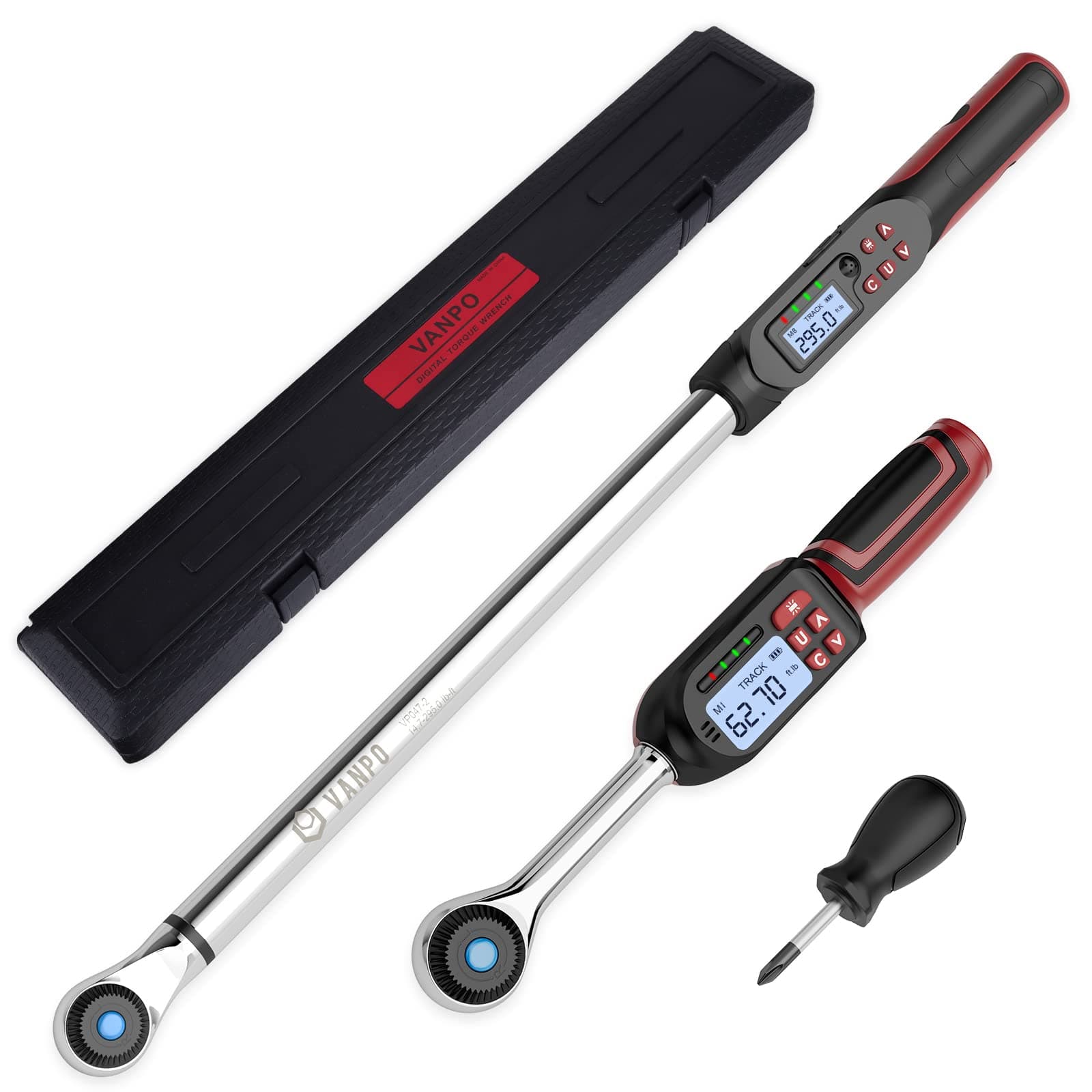Digital Torque Wrench, 2Pcs 3/8" (3.1-62.7Ft.lb/4.2-85Nm) & 1/2" (14.7-295Ft.lb/20-400Nm) Electronic Torque Wrench Set with Buzzer, LED Indicator, Preset Value, Data Storage for Bike, Moto, Car