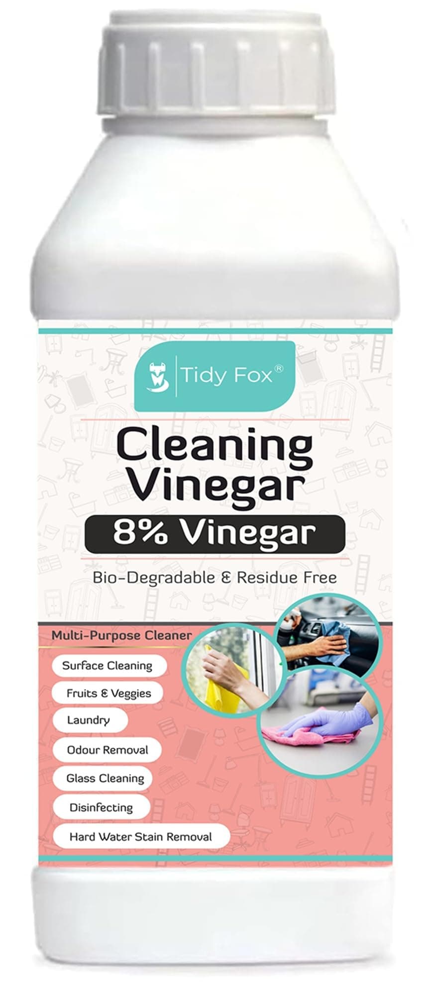 TIDY FOX Vinegar for Cleaning, 8% Concentrated, 1 Ltr