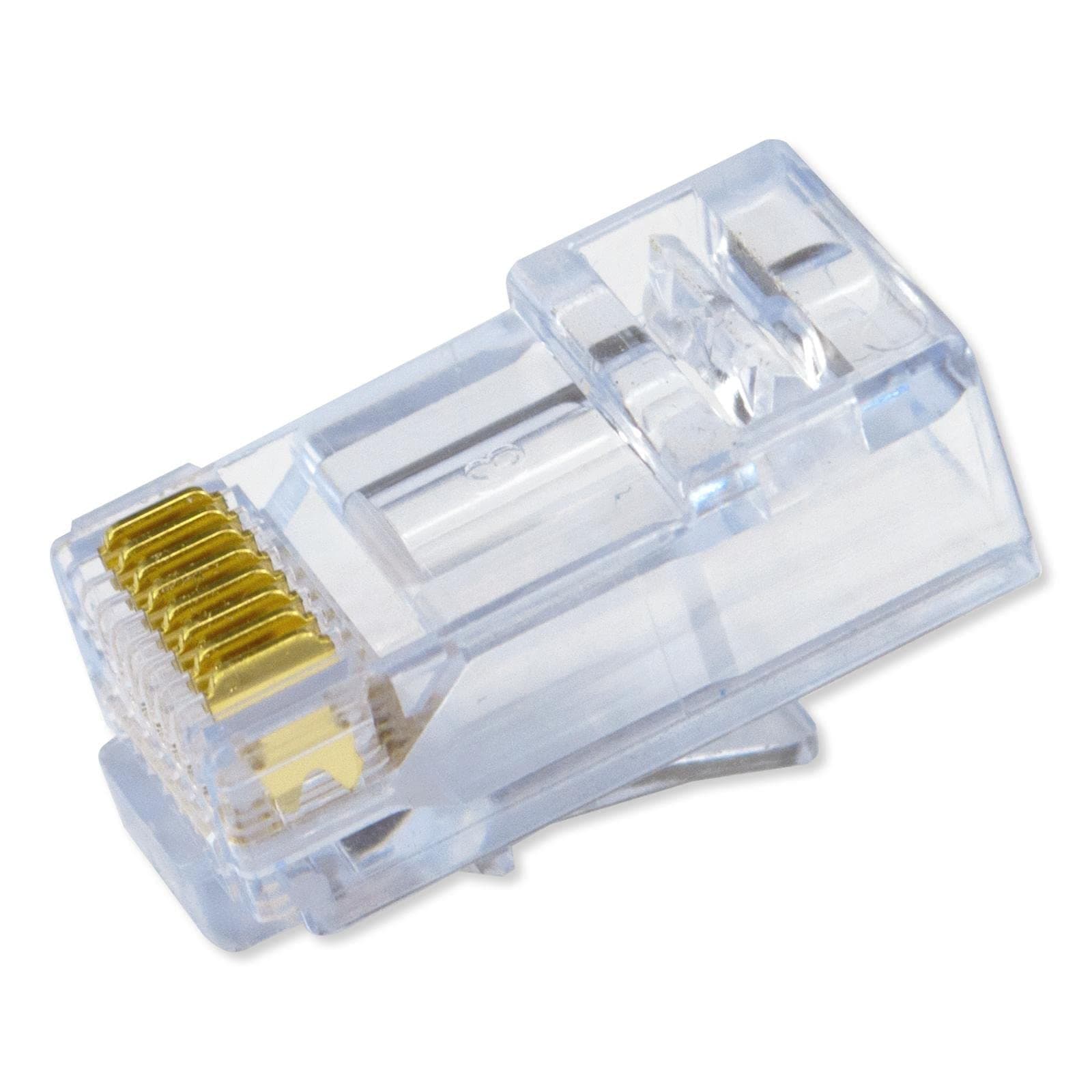 Simply45 Unshielded Pass-Through RJ45 Modular Plugs - 24AWG Solid for CAT5e UTP Cables and 28-26AWG Stranded - Light Blue Tint - 100 Piece Jar - S45-1500
