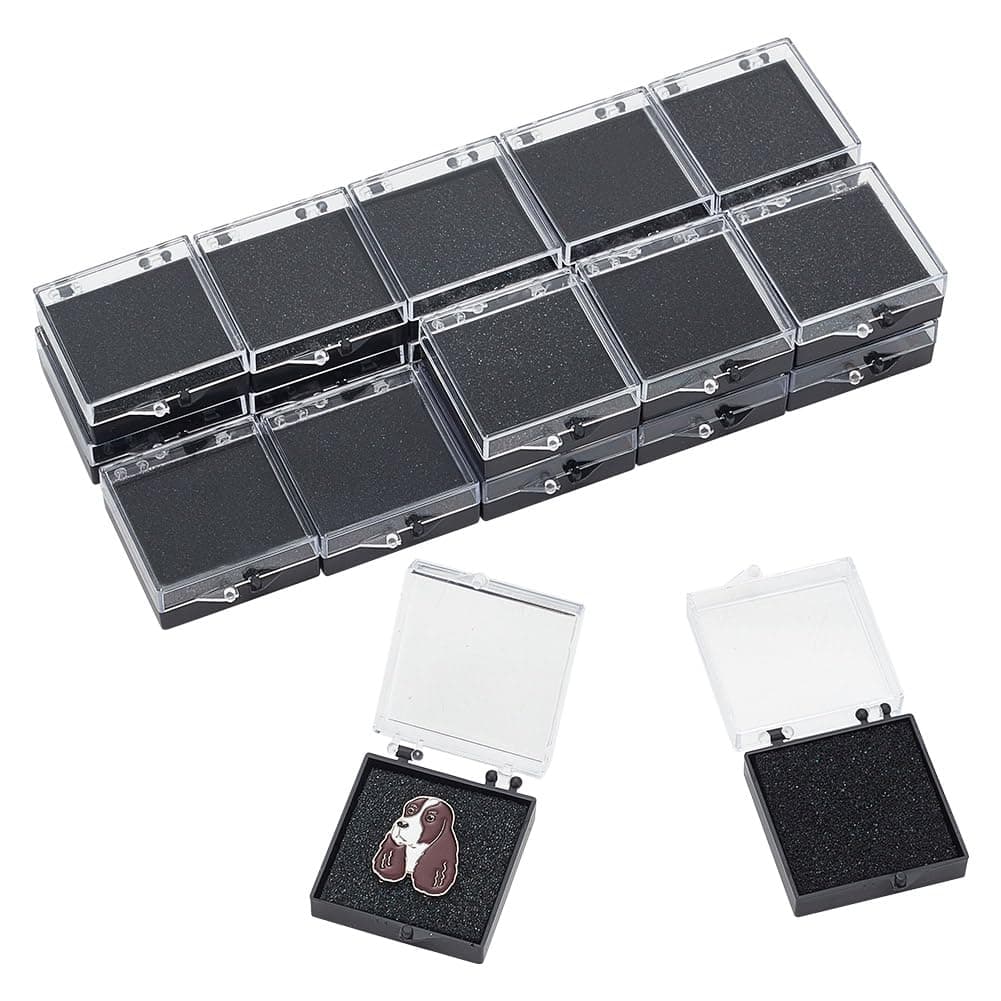 20Pcs Clear Plastic Gift Box For Pin 1.95x1.67x0.67 Inch Black Display Box Gift Boxes Small Jewelry Brooch Storage Case with Spong for Lapel Pin Gemstone Storage Decoration
