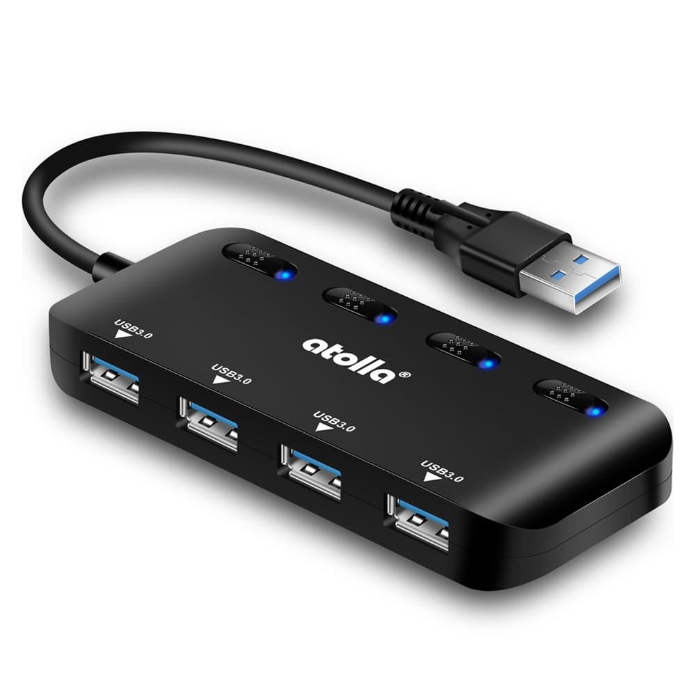 Ultra Slim USB 3.0 Data Hub 4 Port - with Individual On/Off Switches and LEDs Extension Splitter