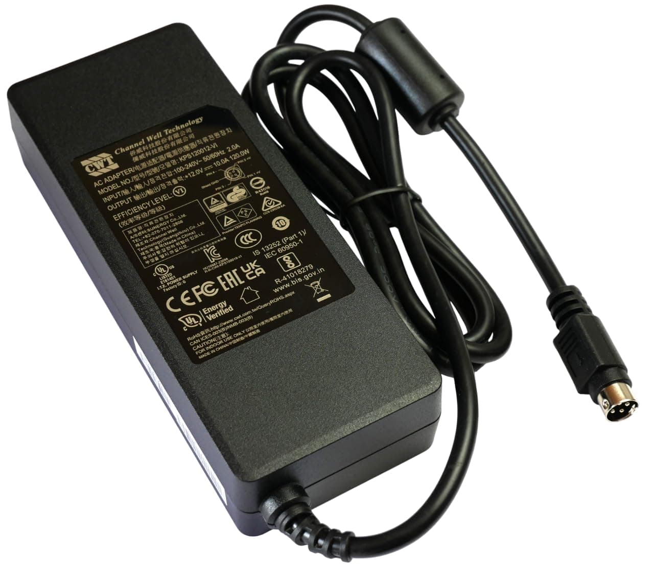Genuine CWT AC Adapters. (12V 10A, 120W, 4-PIN output plug), Black