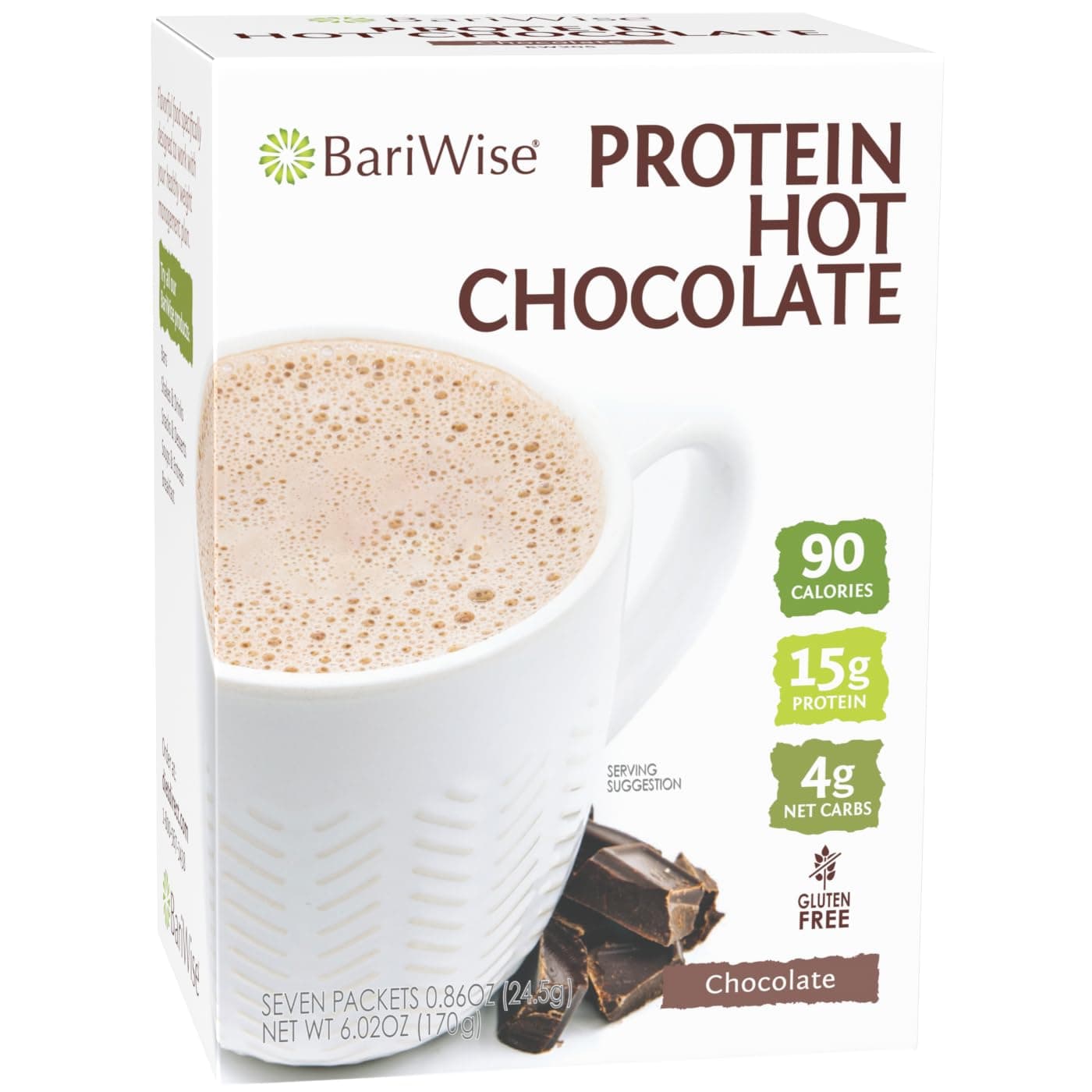 BariWise Protein Hot Chocolate, Hot Cocoa, Low Sugar, Low Carb, Keto Friendly & Gluten Free (7ct)