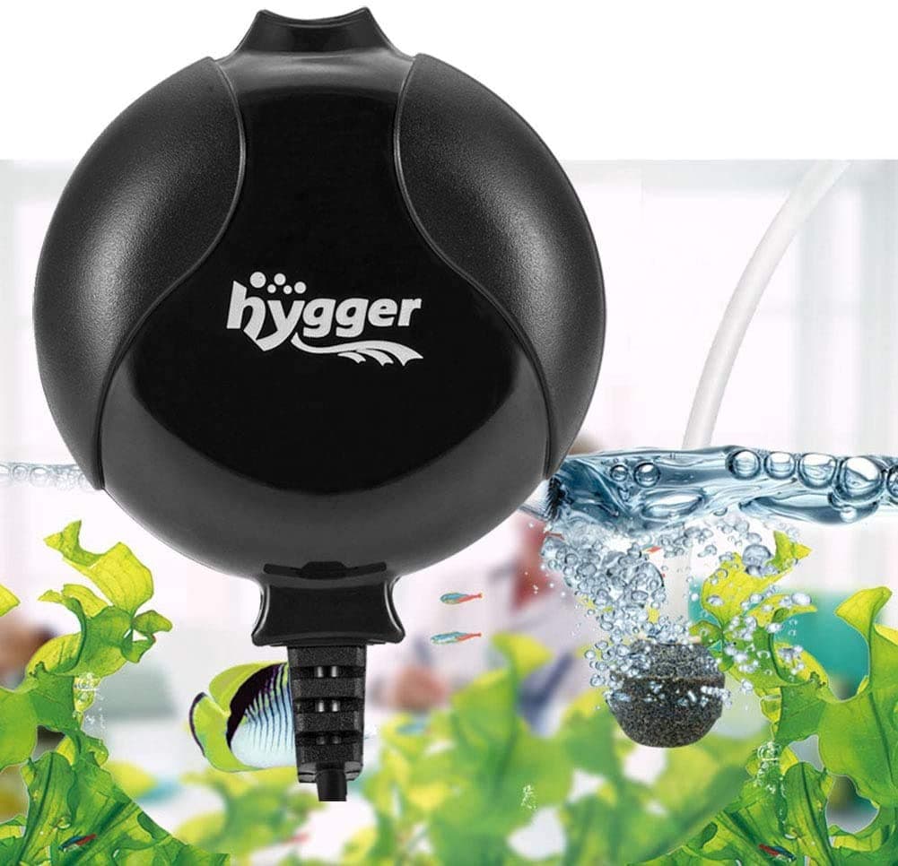 Hygger Quiet Mini Air Pump for Aquarium 1.5 Watt Oxygen Fish Air Pump for 3-55 L Fish Tank with Accessories (Black)