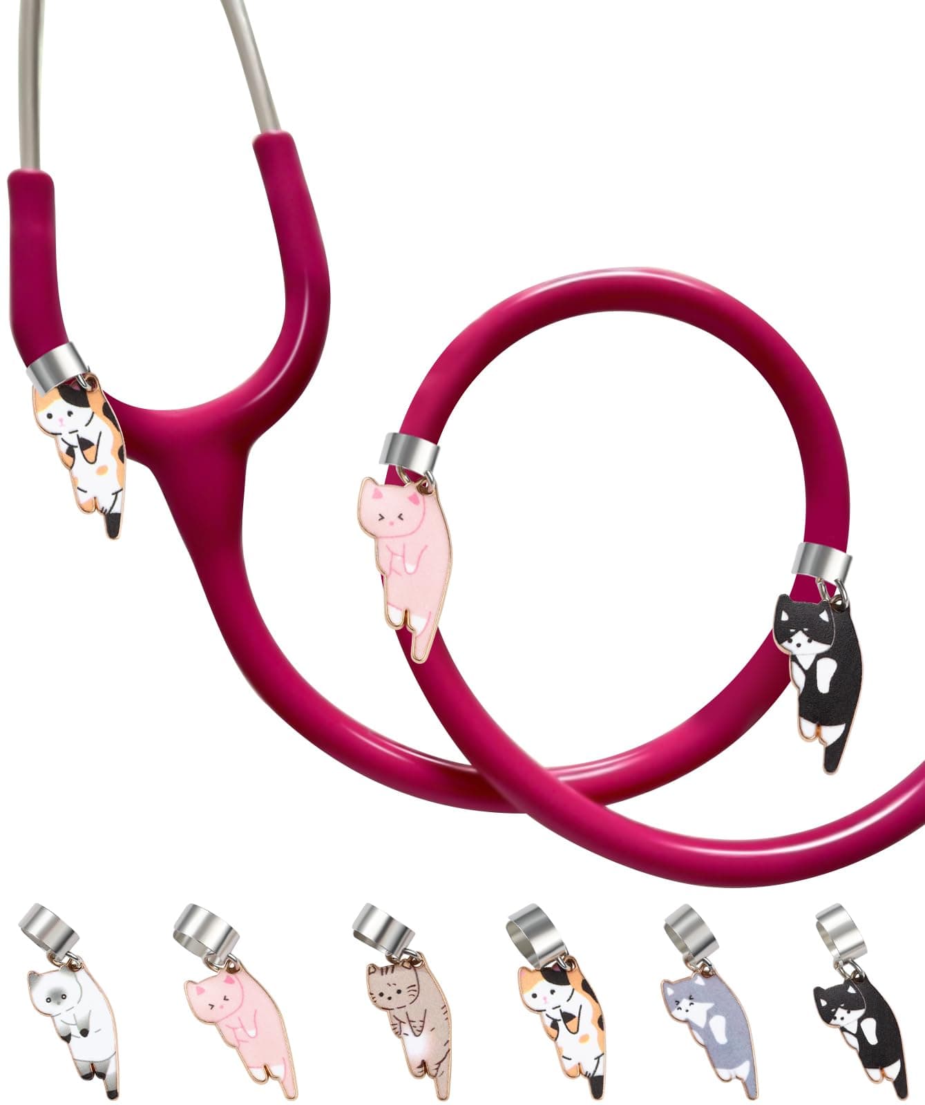 6 Pieces Cat Stethoscope Charm Tag for Nurse - Cute and Adjustable Personalized Stethoscope Charms Accessories Fit for MDF Littmann, Presents for Doctors, Student Nurse, Nursing Graduation