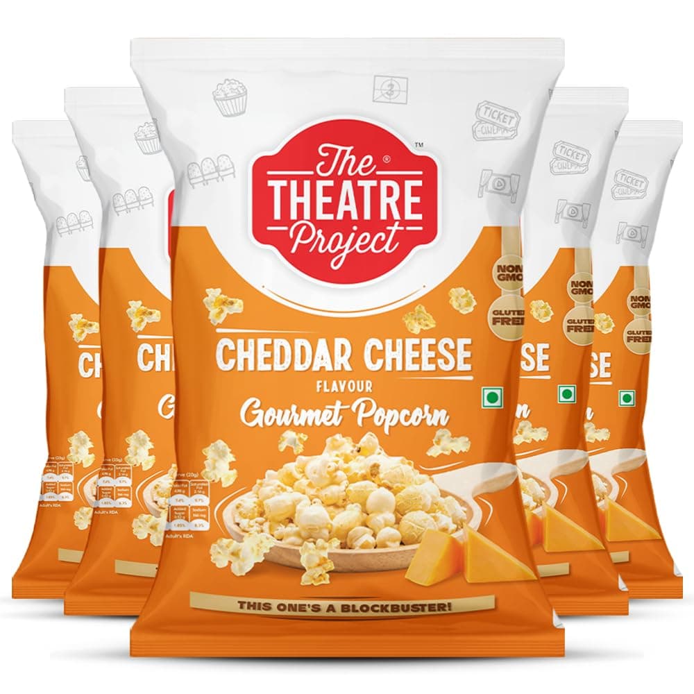 The Theatre Project Cheddar Cheese Popcorn Combo Pack - Gourmet Snack, Perfect for Any Occasion 5 Pouches (275g)