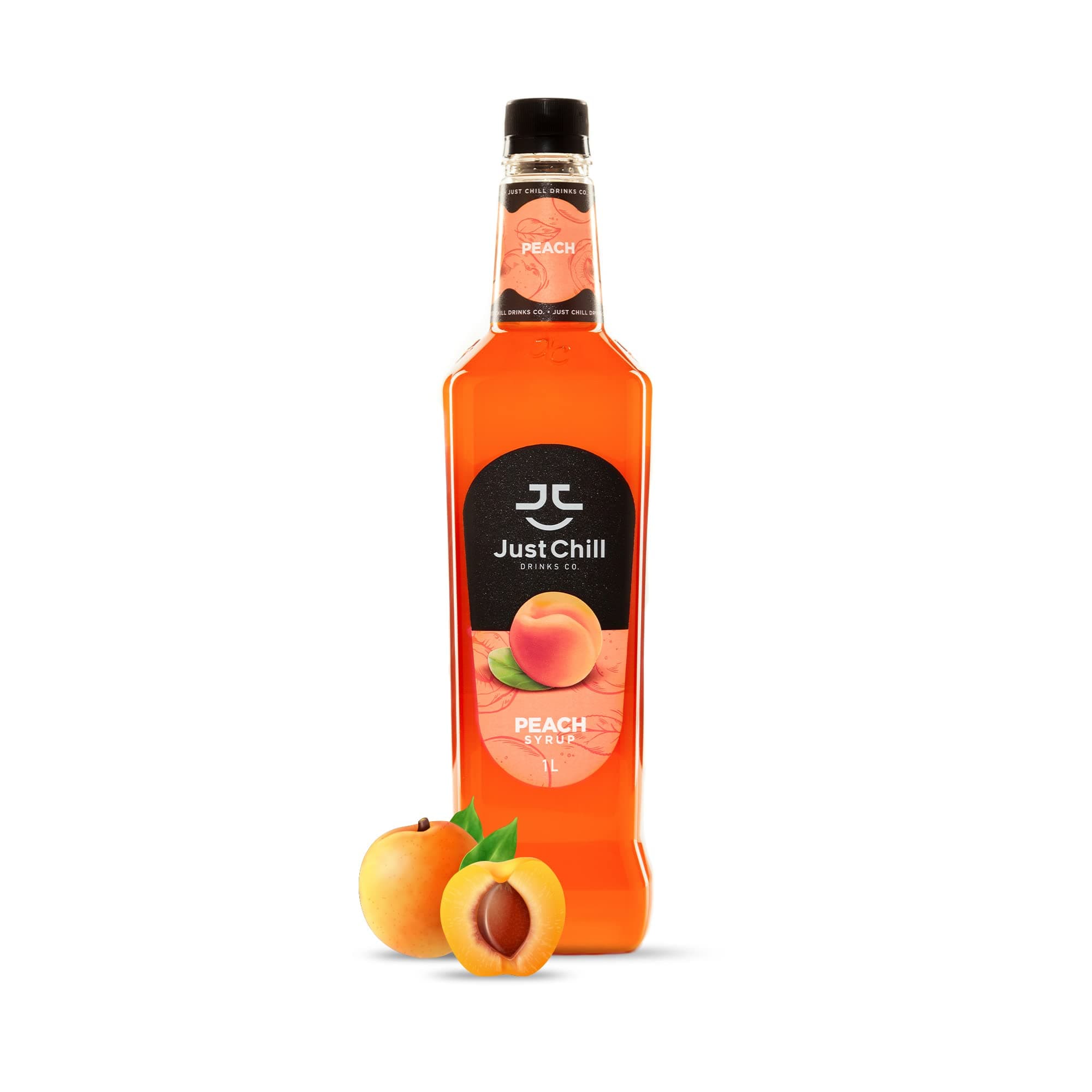 Just Chill Drinks Co. Peach Fruit Syrup, 1 Litre - Flavor of Freshly Picked Peaches - Non-GMO, Vegan, Gluten Free