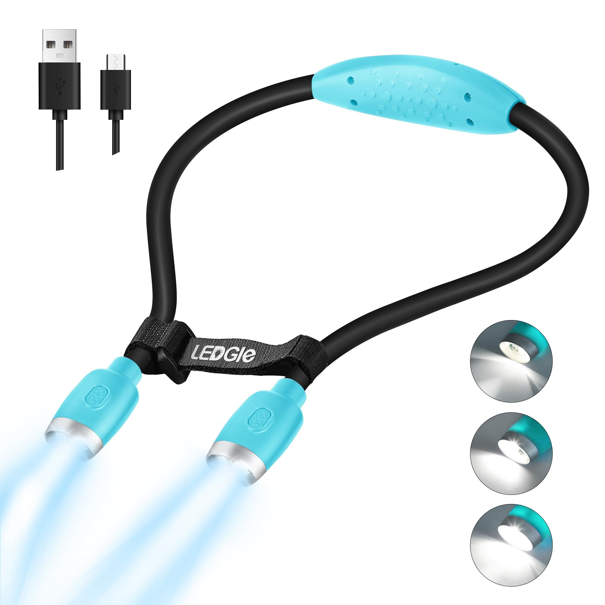 LEDGLE Updated Neck Light for Knitting Portable Book Light for Reading in Bed with 4 Brightness Levels, Flexible Comfortable Soft Silicone Arms, Perfect for Craft, Knitting, Repairing (Blue)