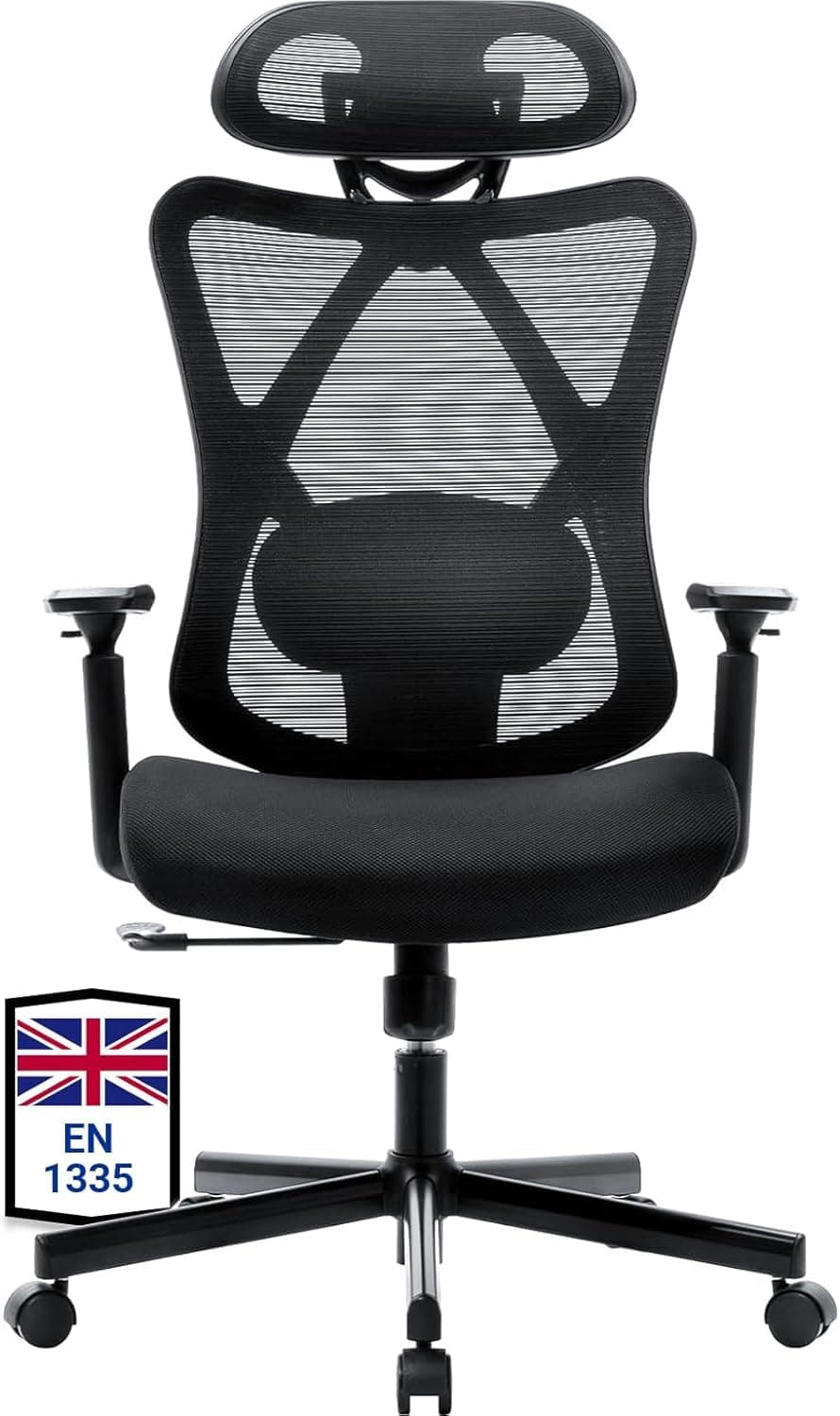 BASETBL Ergonomic Office Chair High Back Mesh Computer Swivel Chair Adjustable Lumbar Support Breathable Silent Heavy Duty Desk Chair 3-Position Lock Business Choice TUV & EN1335 Standard, 150kg Black