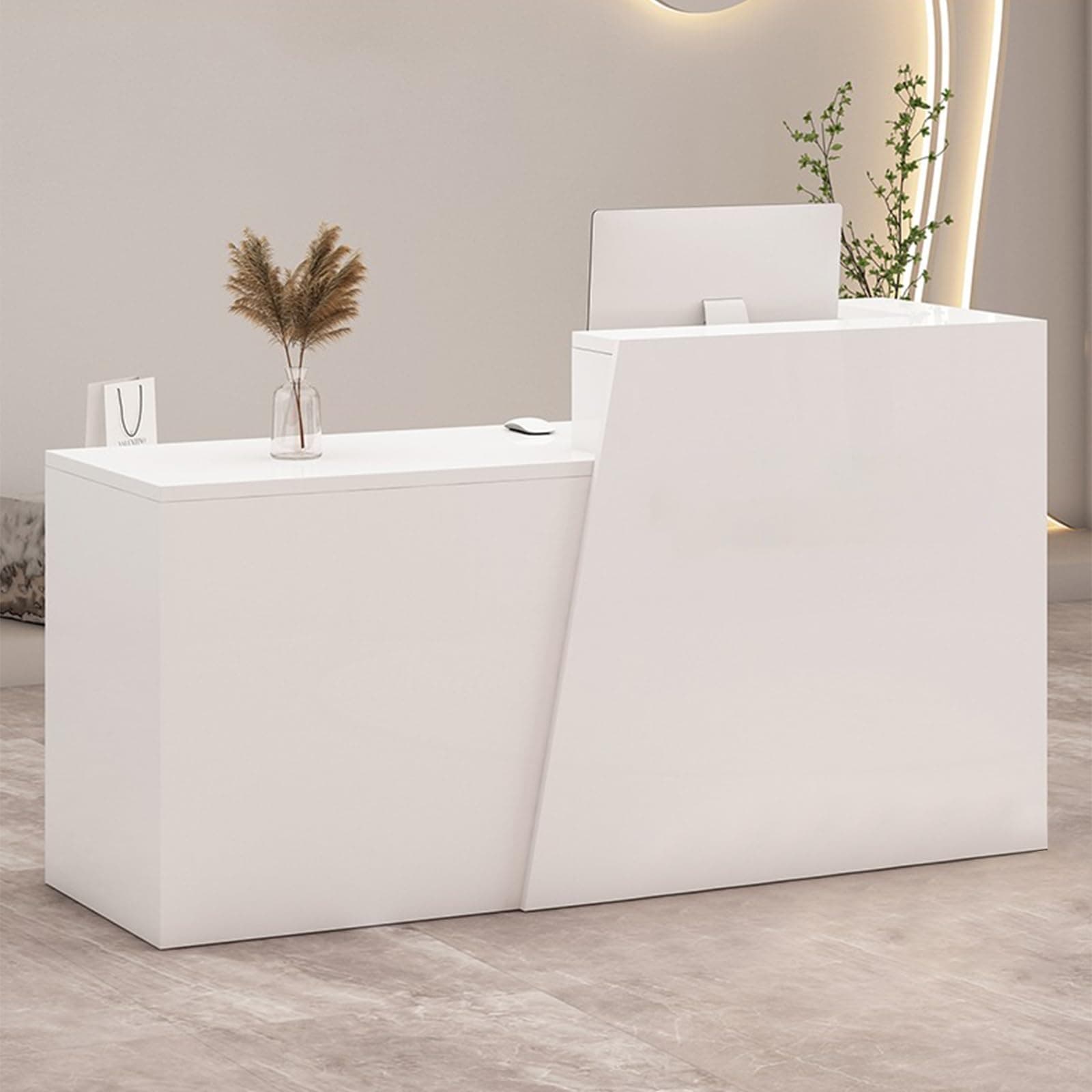 Retail Reception Desk with Storage, Modern Checkout Counter for Store, Anti-Scratch Front Desk for Salon, Boutique, Cafe – Easy Assembly A 70.9" × 16.5" × 39.4"