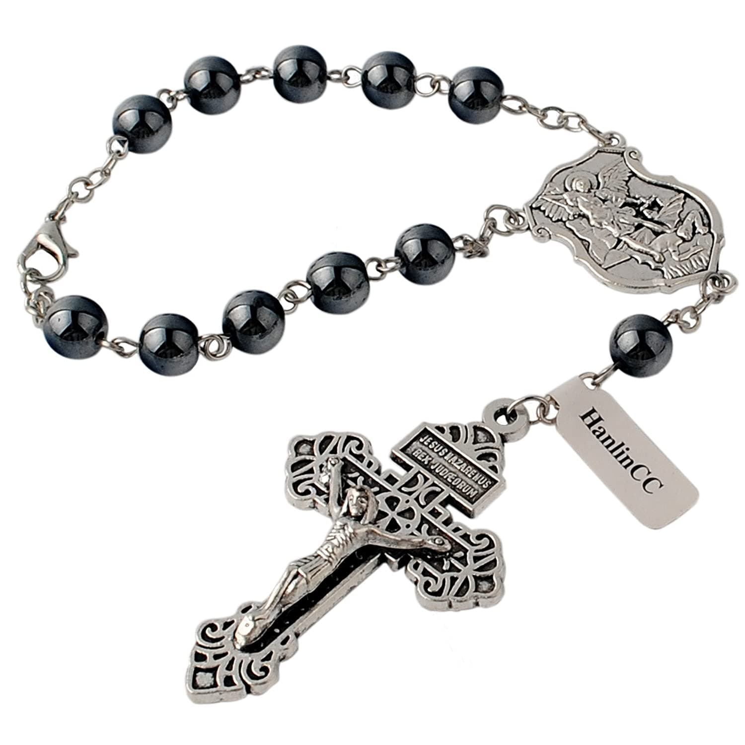 HanlinCC Saint Michael Evil Protection One Decade Catholic Rosary for Car or Truck Rearview Mirror-, Zinc Alloy, zinc alloy, Zinc, zinc alloy