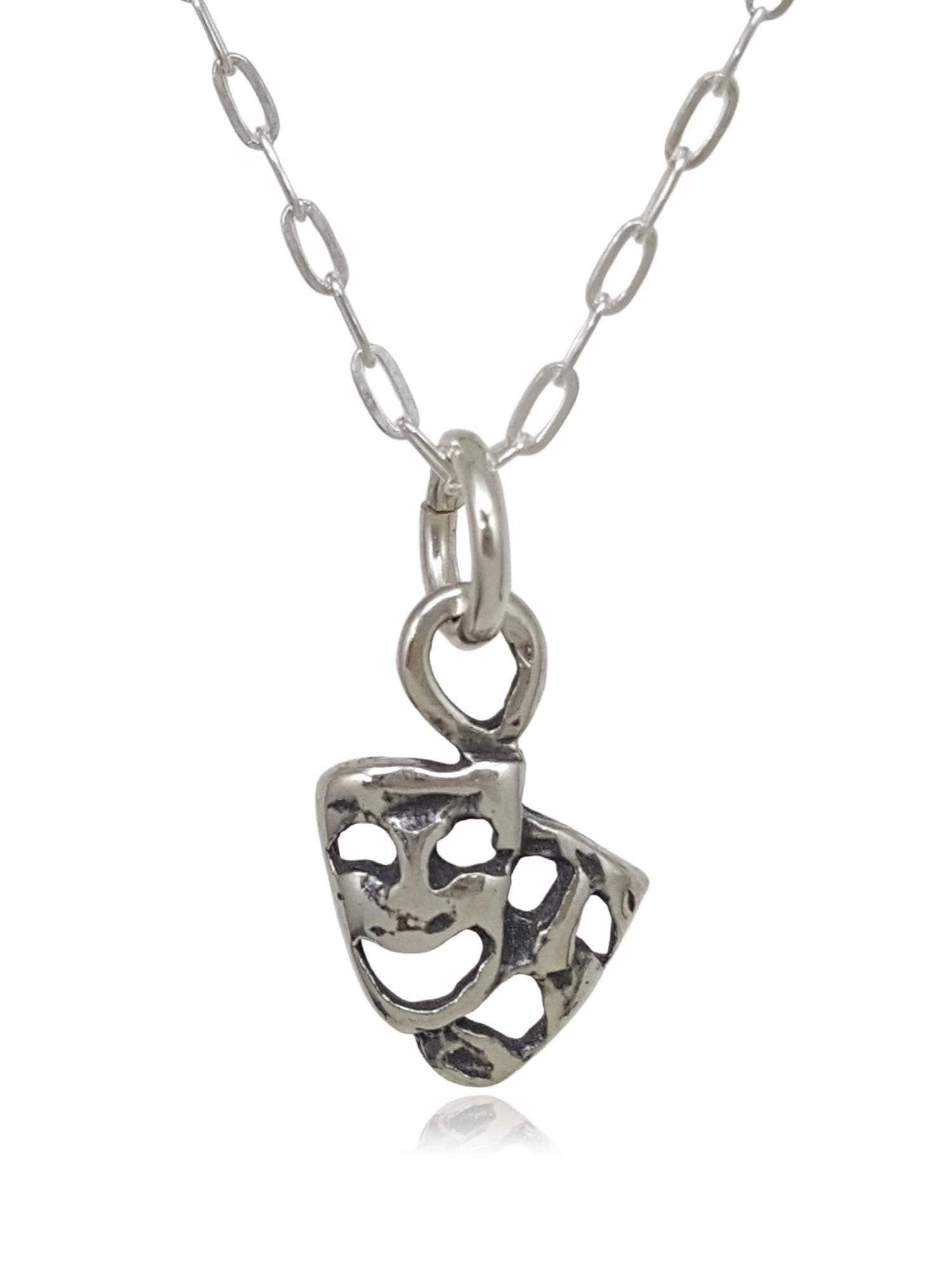Sterling Silver Tiny Drama Comedy Tragedy Theatre Mask 3D Charm Necklace, 18"