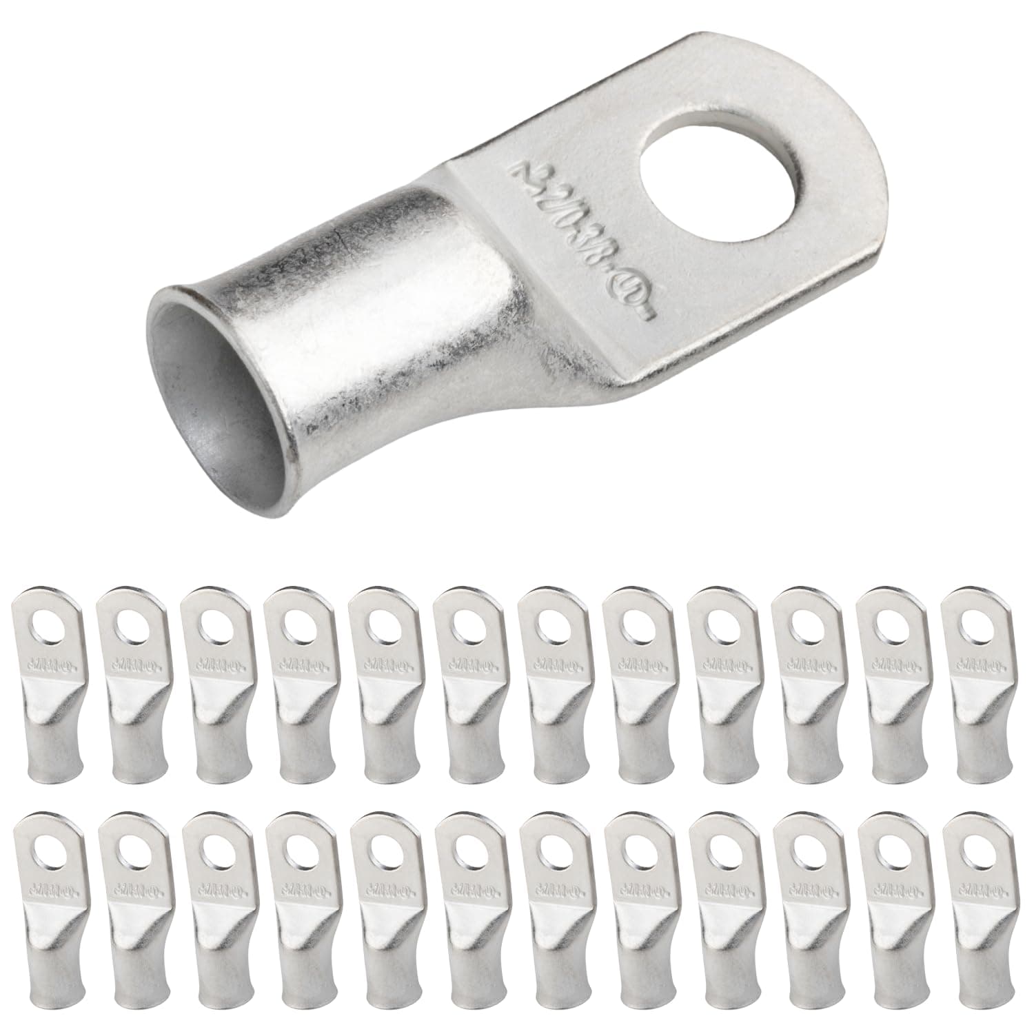 SELTERM 25pcs 2/0 AWG 3/8" Stud Marine Grade Tinned Copper Battery Cable Lugs, 00 Gauge Ring Terminals, UL Wire Lugs Electrical Battery Cable Ends, Tinned Copper Lugs Battery Terminal Connectors