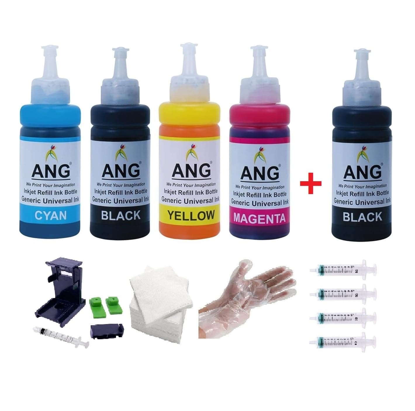 - ANG Compatible Refill Ink for DeskJet 2331 Printer Compatible with Cartridge 805, 803, 680, 678, 818, 802, 901, 703, 704, 46, 21, 22, 27, 28, 56, 57 (5 Bottles Full Set)