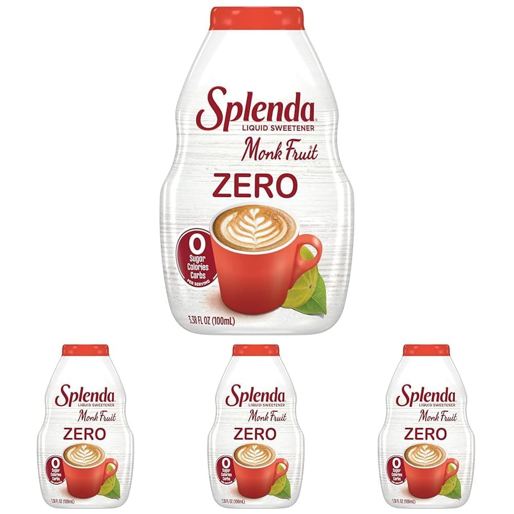 SPLENDA Monk Fruit Liquid Zero Calorie Sweetener Drops, 3.38 Fl Oz Bottle (Pack of 4)