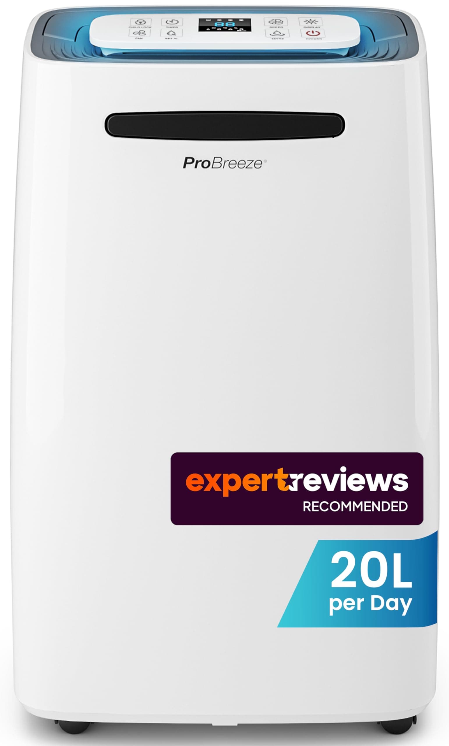 Pro Breeze® 20L/Day Dehumidifier with Digital Humidity Display, Sleep Mode, Continuous Drainage, Laundry Drying and 24 Hour Timer - Ideal for Damp and Condensation