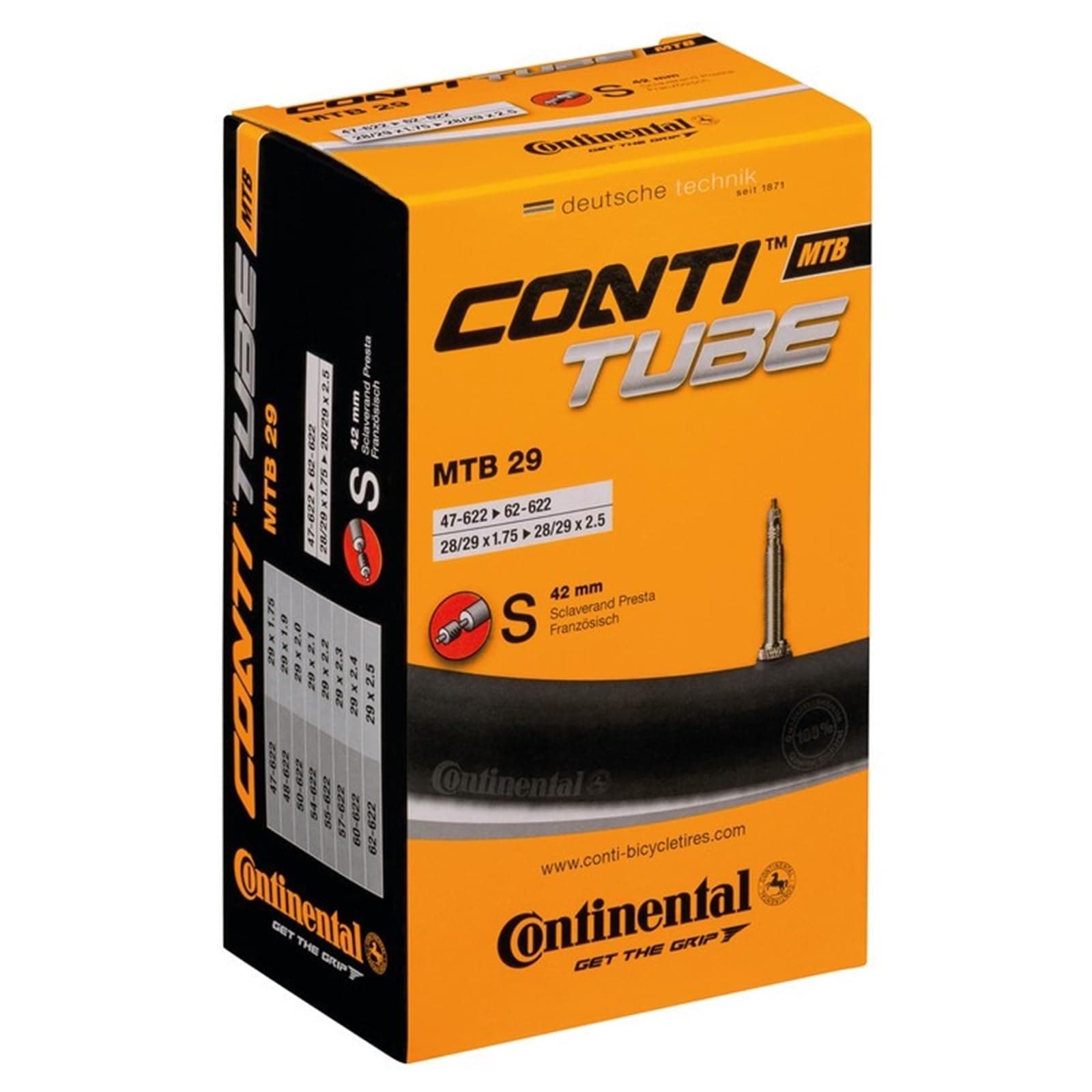 Set of 2 x Continental B480 Bicycle Inner Tubes/MTB 29 Inches / 29 x 1.75-2.5 47-62/622 SV, Black