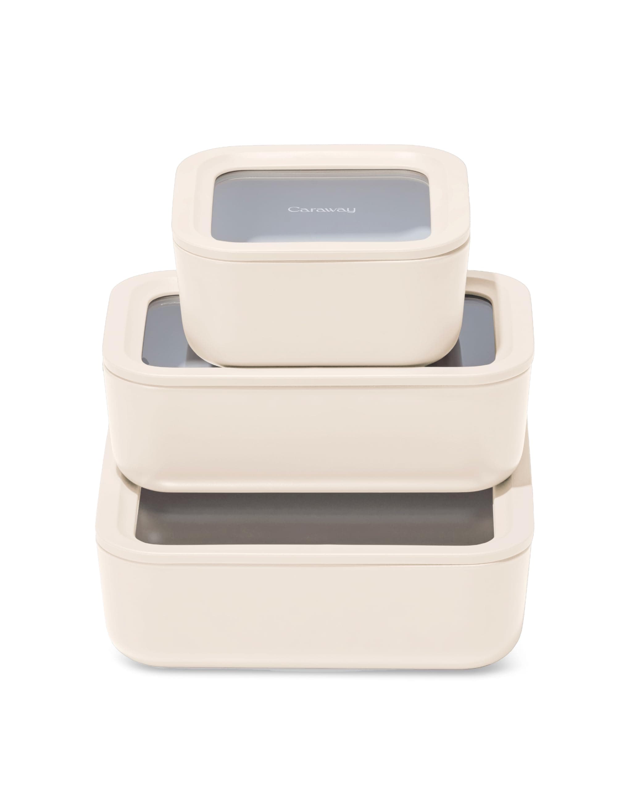 3pc Glass Food Storage Set – 10 Cup, 6.6 Cup, & 4.4 Cup Food Containers - Ceramic Coated - Non Toxic Non Stick Lunch Box with Glass Lids - Dishwasher, Oven, & Microwave Safe - Cream