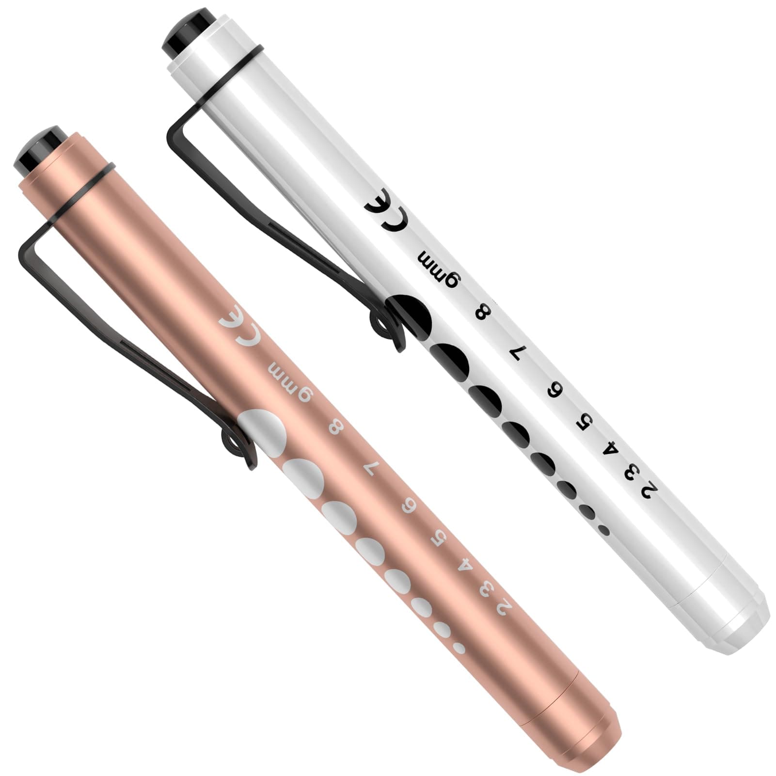 RISEMART Pen Lights for Nurses, 2Pack Reusable Medical Pen Light with Pupil Gauge and Ruler, White Light LED Penlight for Nurse Student Doctors EMT (Gold/White)