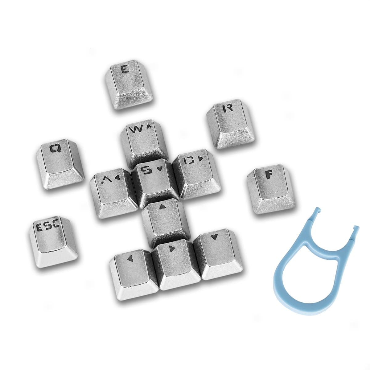 Generic Metal Backlit KeyCaps, FPS & MOBA Gaming Double Shot Metal Keycaps, Cherry MX Keycap set, works with all Mechanical Keyboards, Kit includes 13Keys/Set and Key Puller, Silver Metal Color