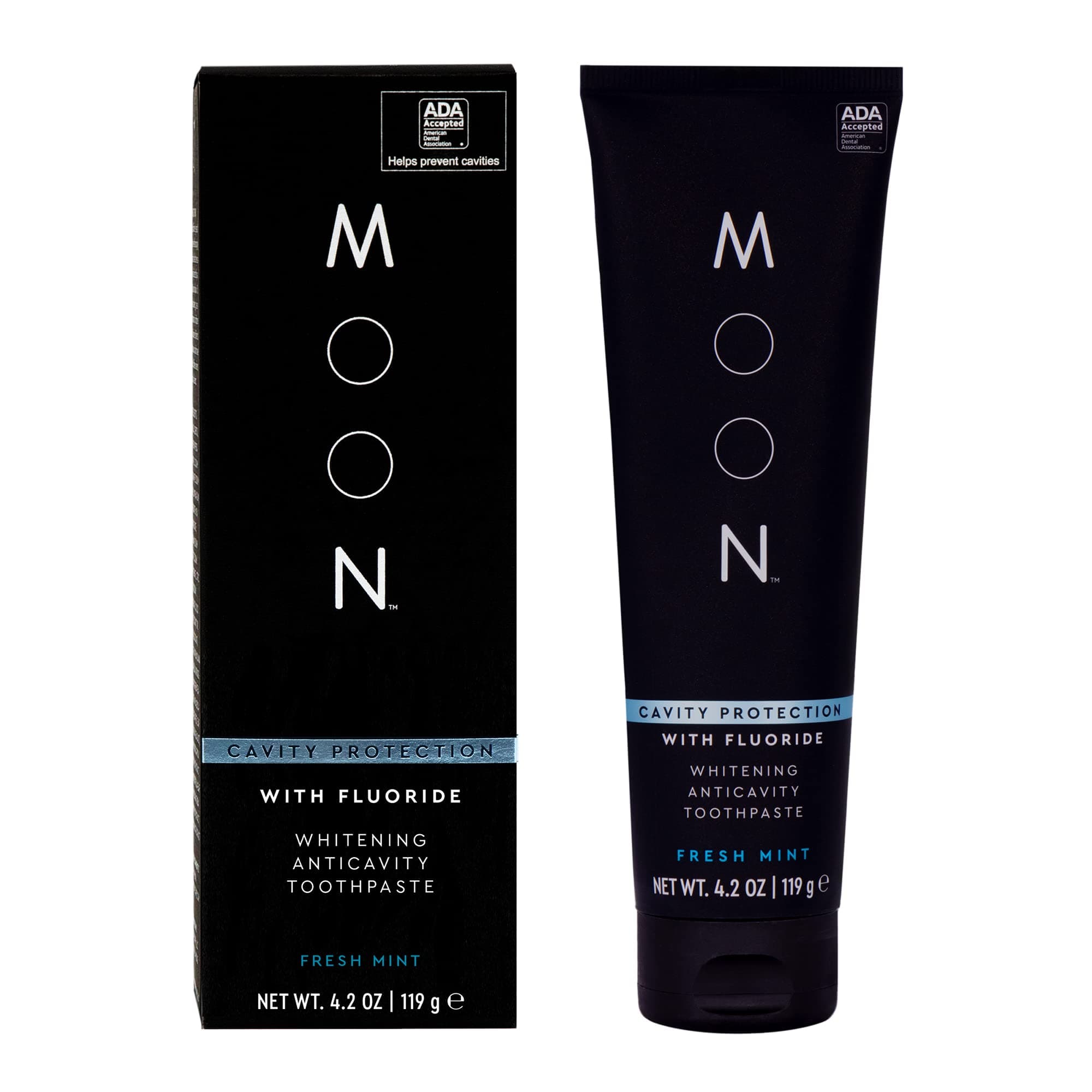 MOON Whitening Anti-Cavity Fluoride Toothpaste (4.2 oz), Vegan Mint Toothpaste, Helps Reduce Plaque, Cleanse Teeth & Support Gum Health, Low Foaming, ADA Accepted